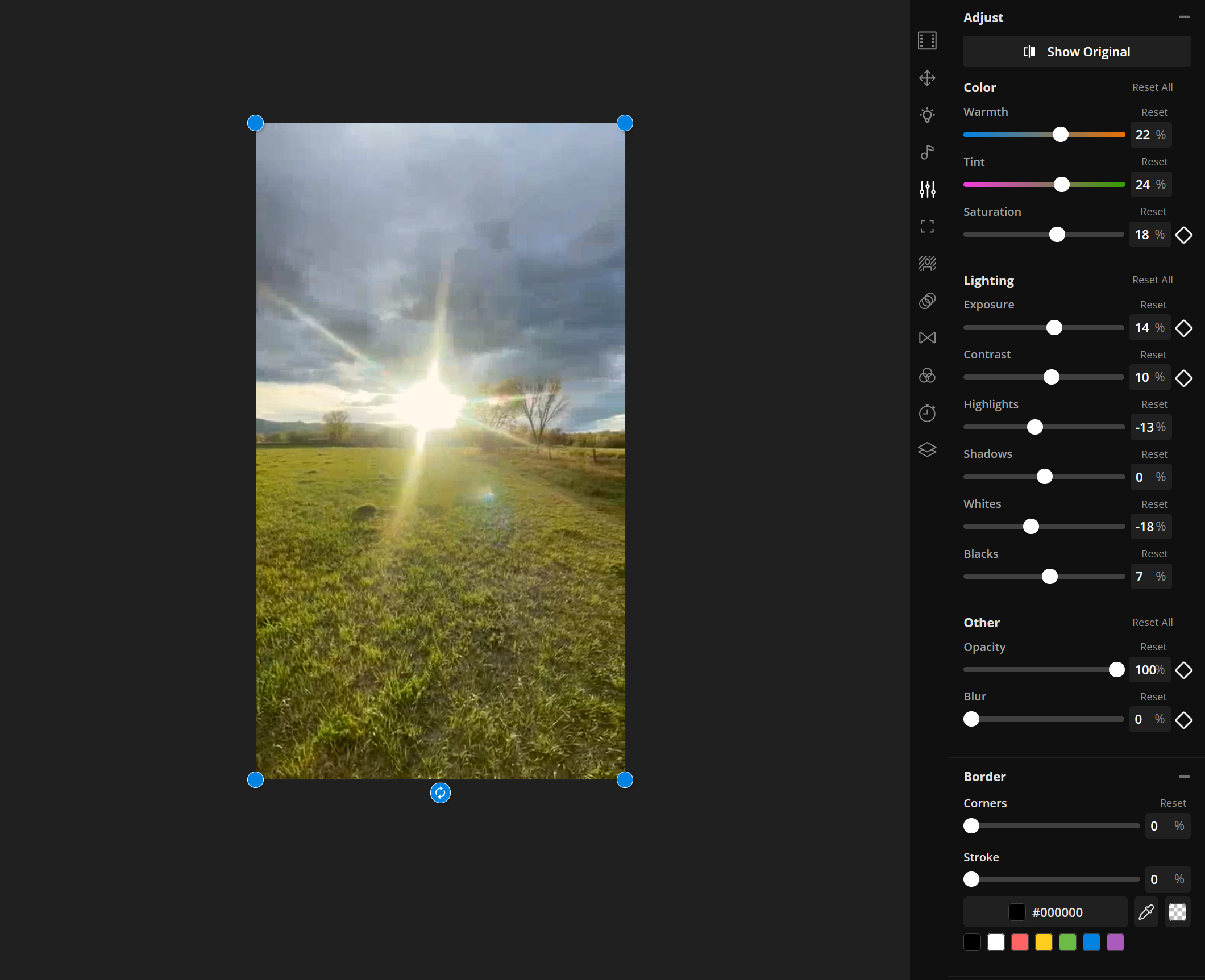 Example of a video being color corrected to boost natural colors and improve clarity. 