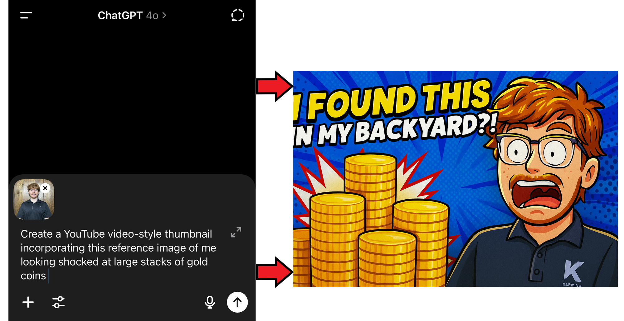 Example ChatGPT prompt and generated YouTube thumbnail. 