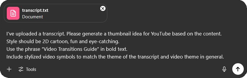 Example ChatGPT thumbnail prompt with a generated transcript. 