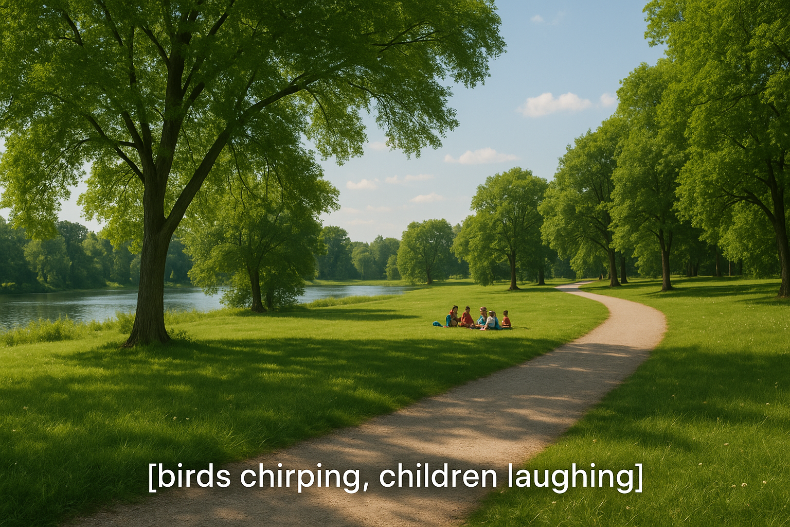 Example video scene with captions being used to communicate visual elements. 