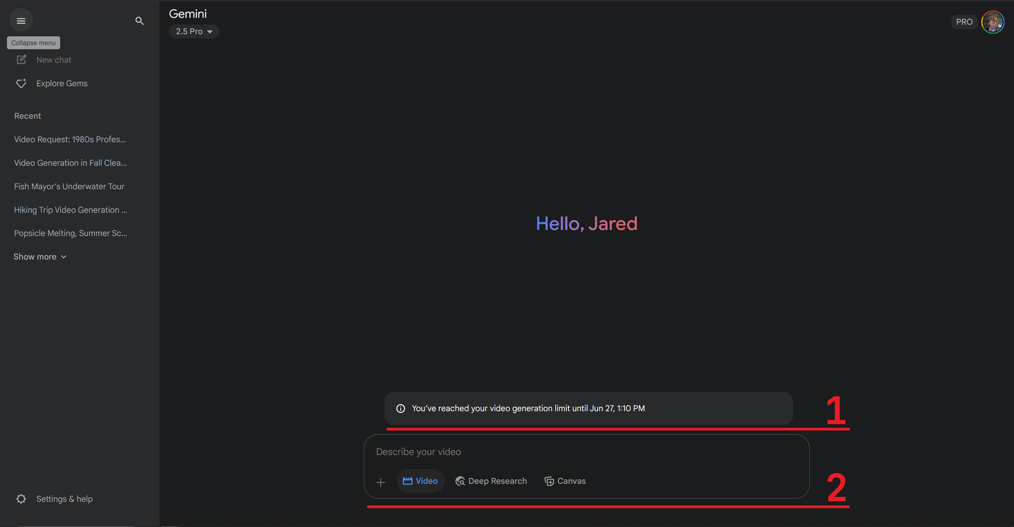 Google Gemini Veo 3 interface highlighting the tools in prompt menu. 