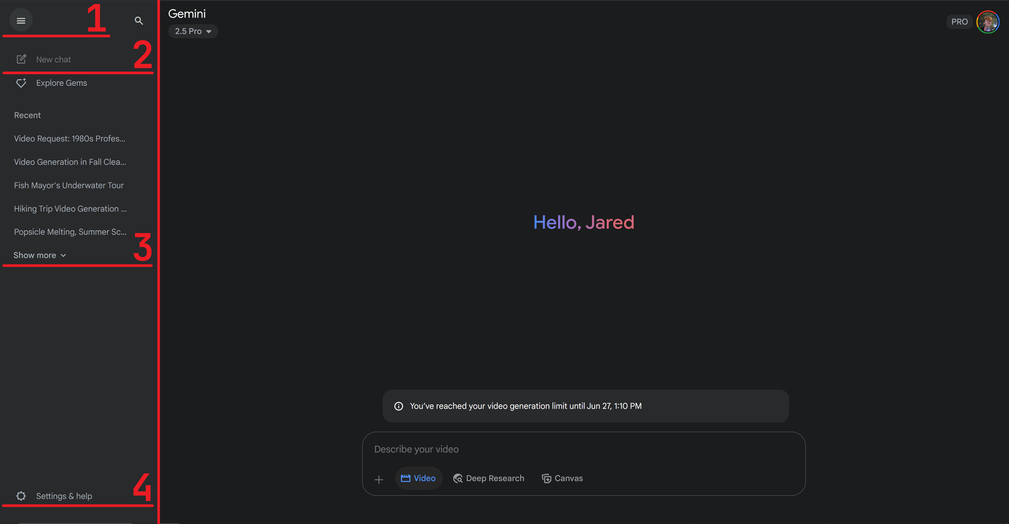 Google Gemini Veo 3 interface highlighting the tools in the left-hand sidebar.