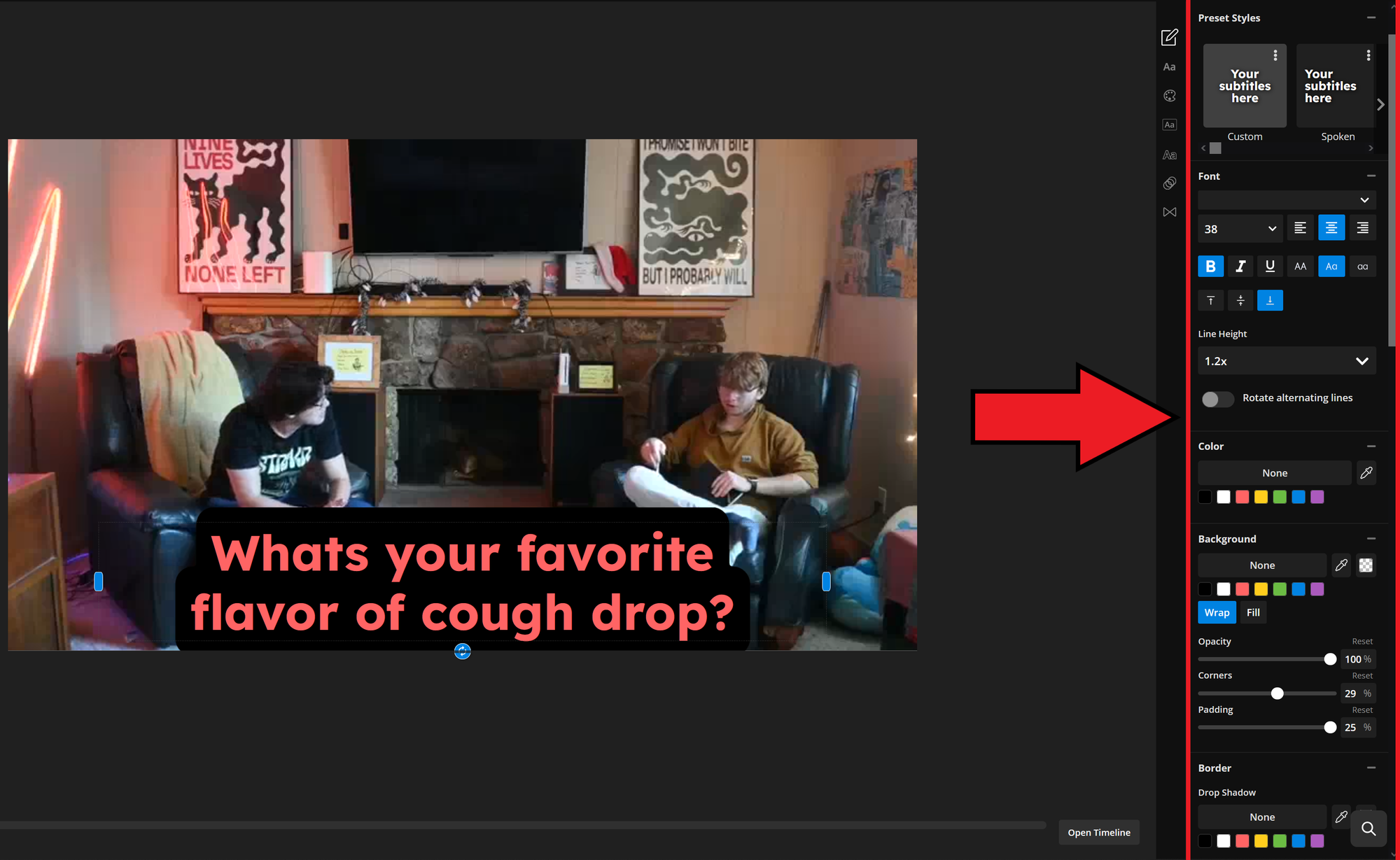 Guide showing how to edit captions text colors to increase visibility in compliance with the European Accessibility Act.
