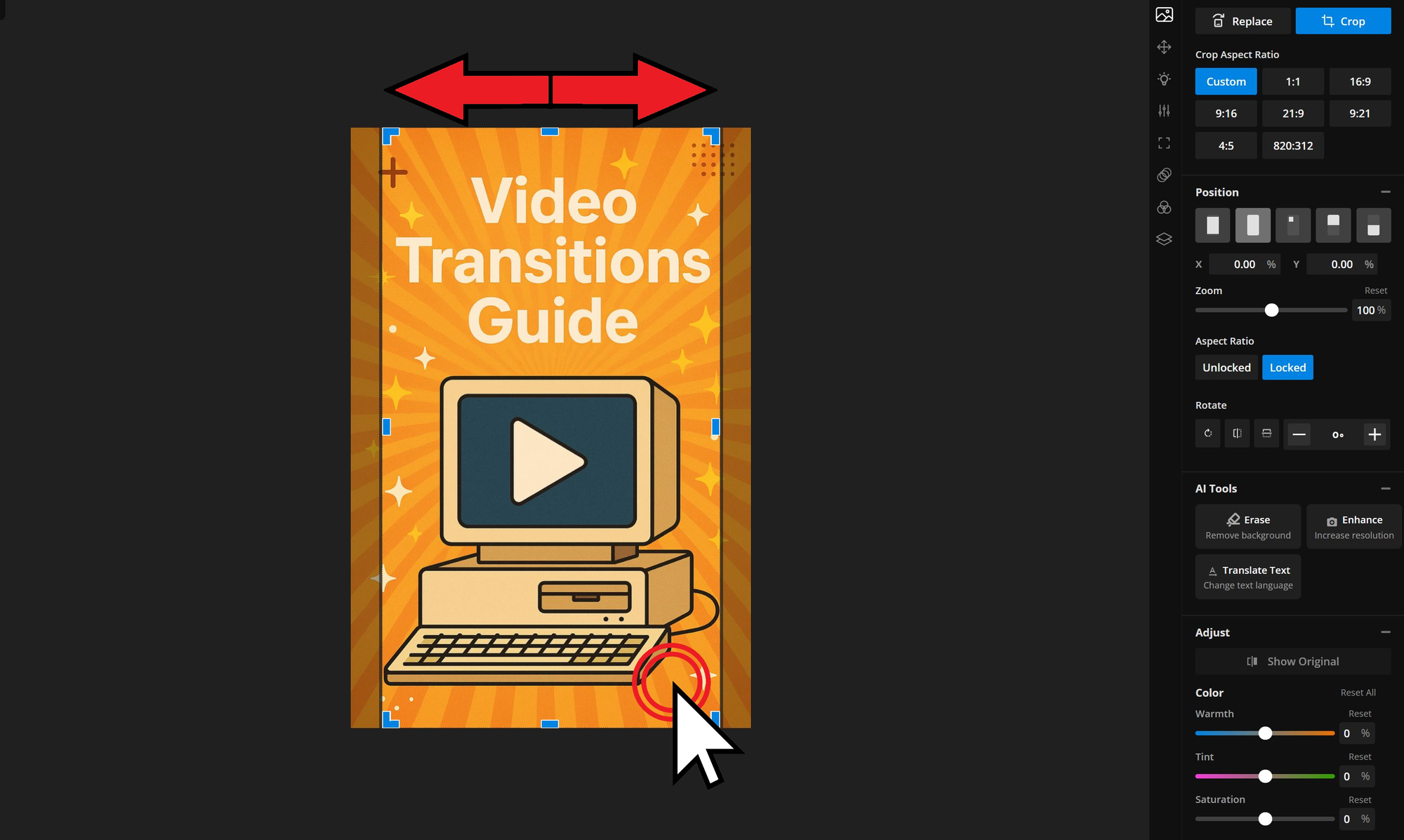 Guide showing how to crop a ChatGPT generated video thumbnail. 