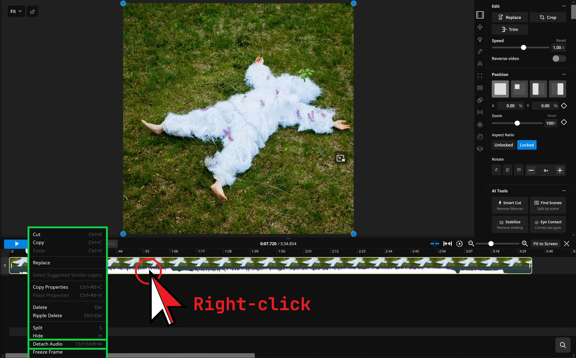 Guide showing how to detach the audio from a YouTube video. 
