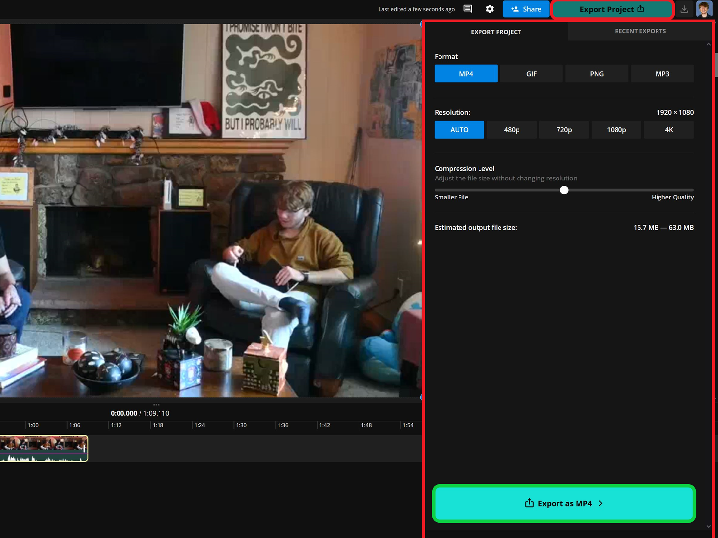 Guide showing how to export a video without sound to use in Figma. 
