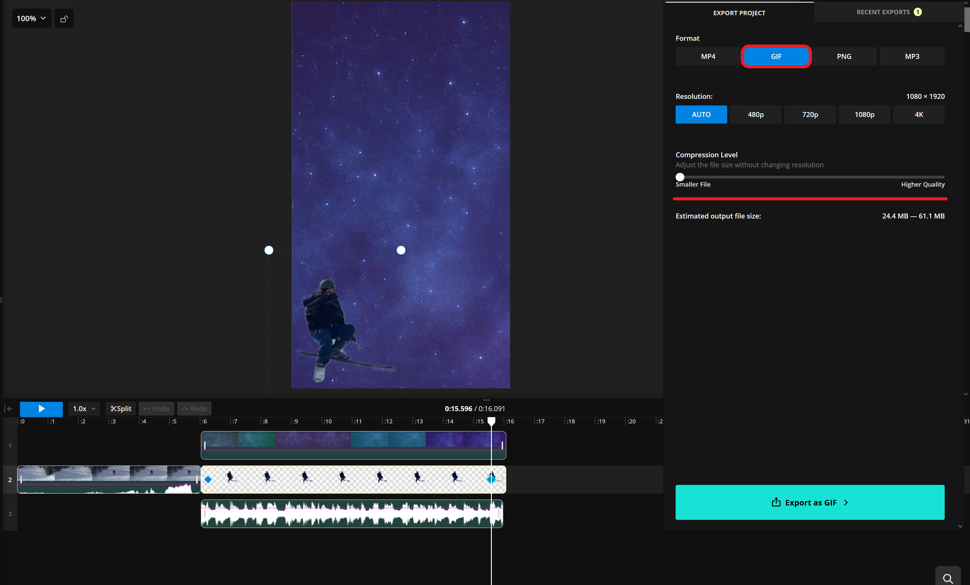 Guide showing how to export a Shooting Star meme GIF.