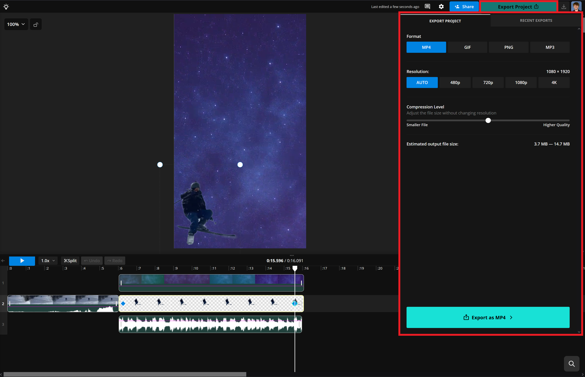 Guide showing how to export a Shooting Star meme video.