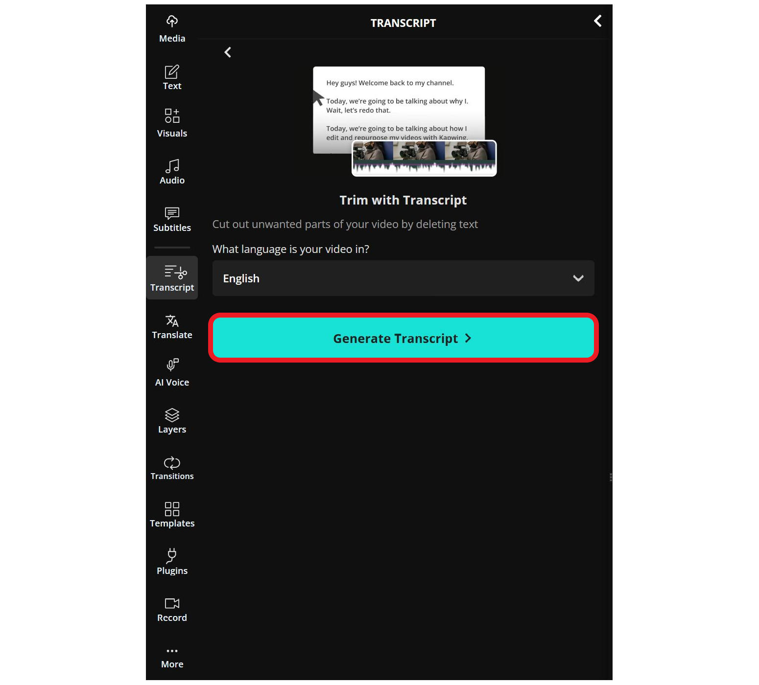 Guide showing how to generate a video transcript to automatically create a thumbnail with ChatGPT. 