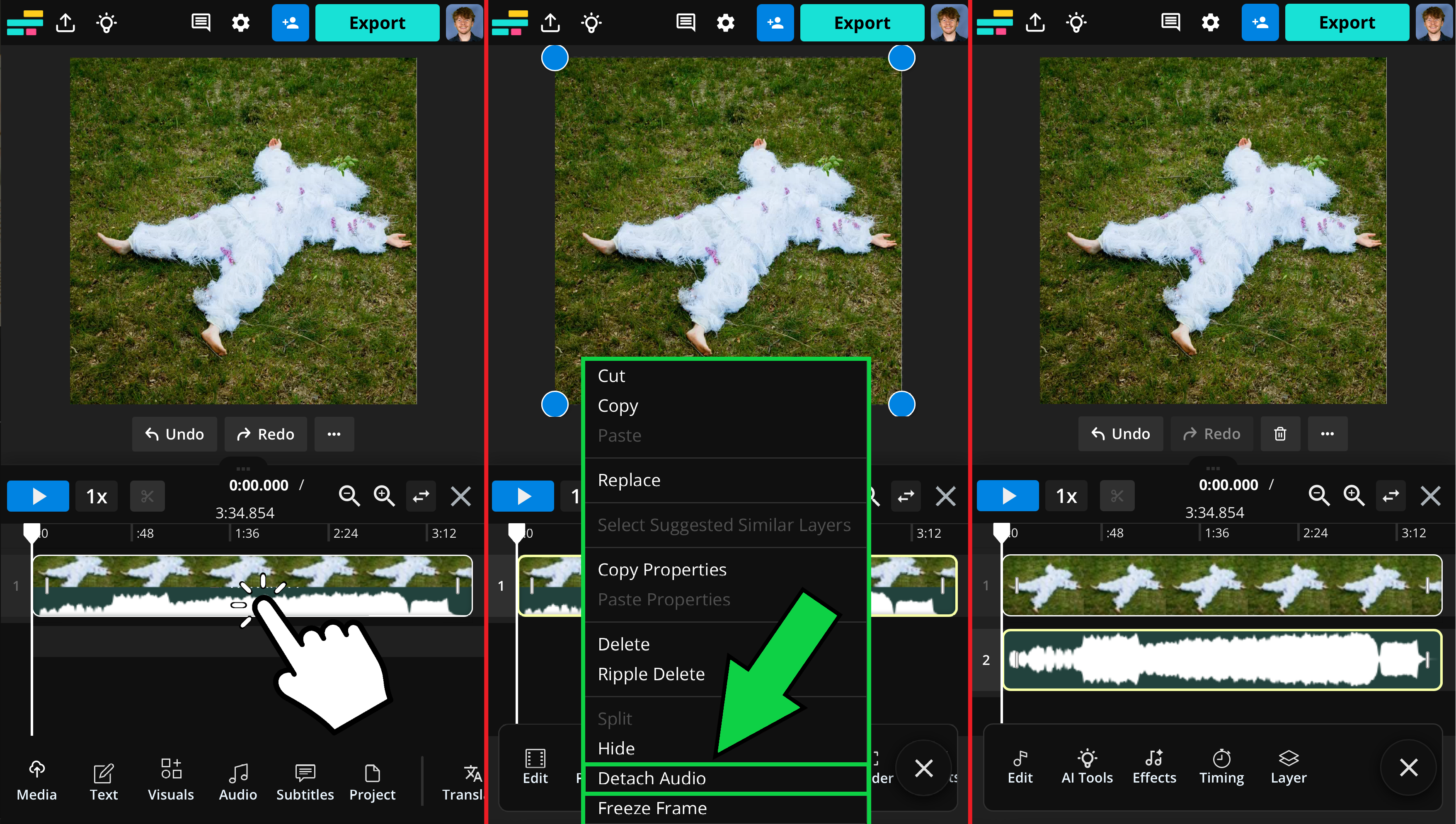 Guide showing how to detach the audio from a YouTube video on mobile. 