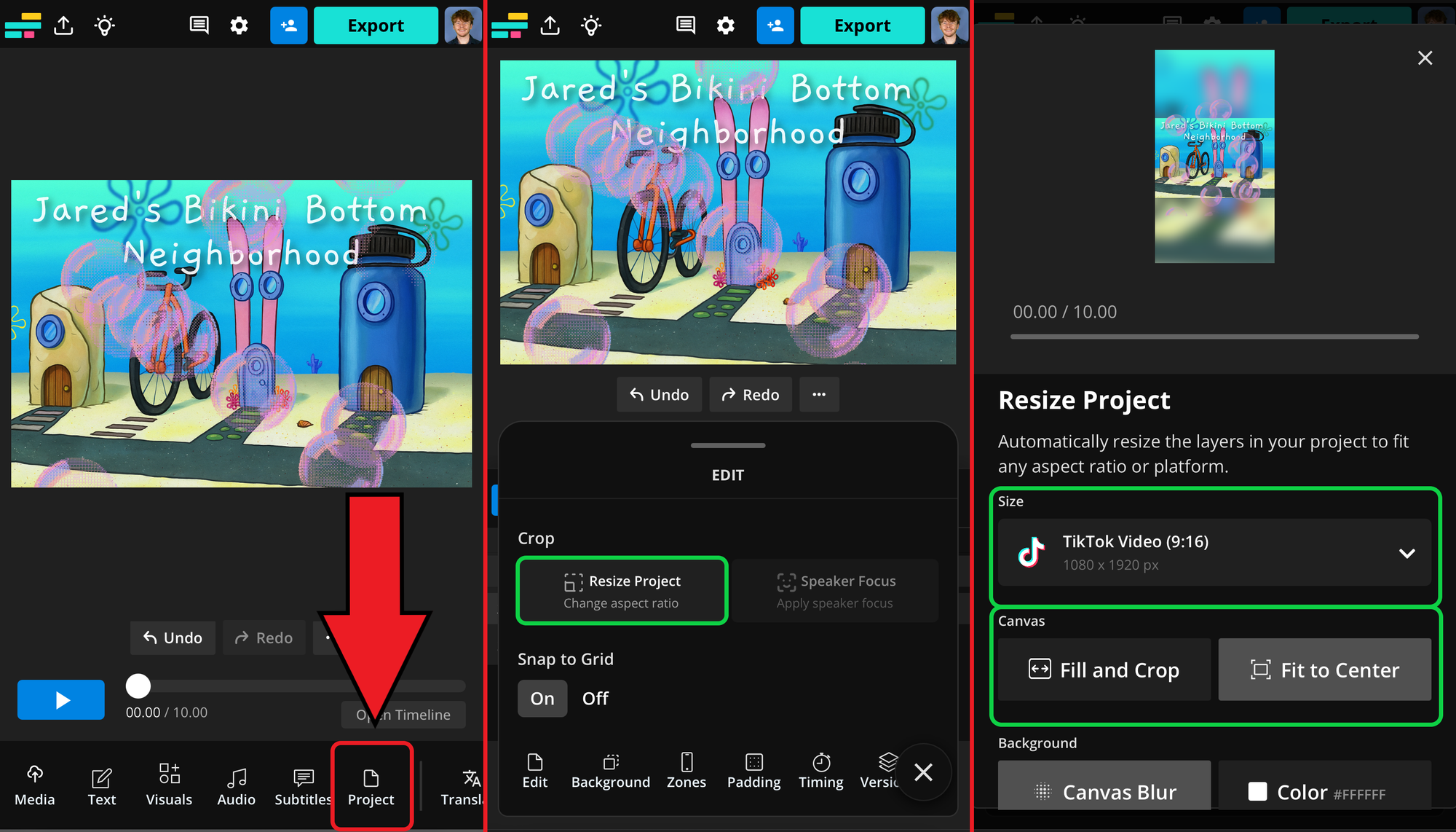 Guide showing how to resize a ChatGPT generated image for the Bikini Bottom trend. 