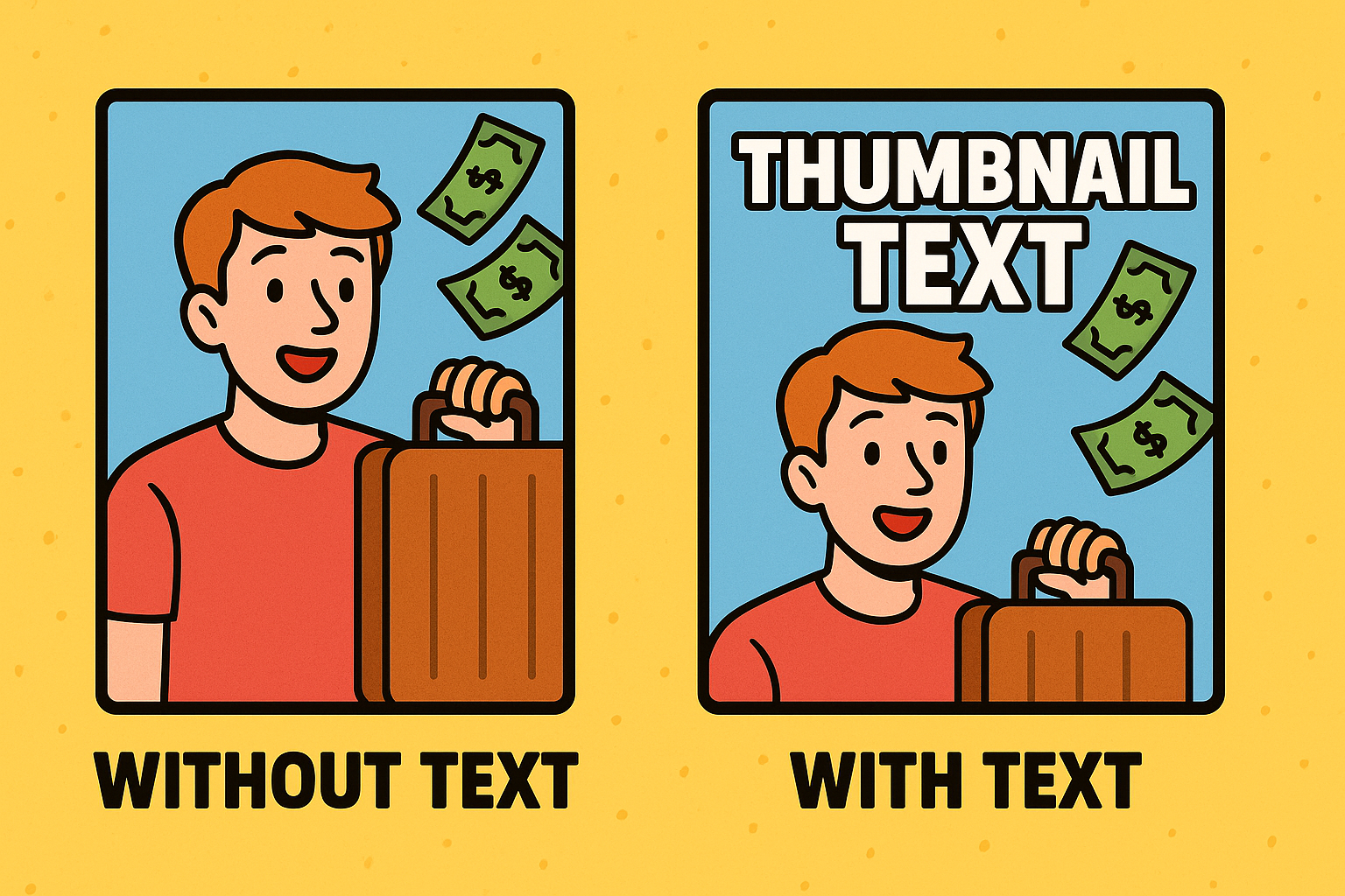 Comparison between two ChatGPT generated video thumbnails, one with text and one without. 