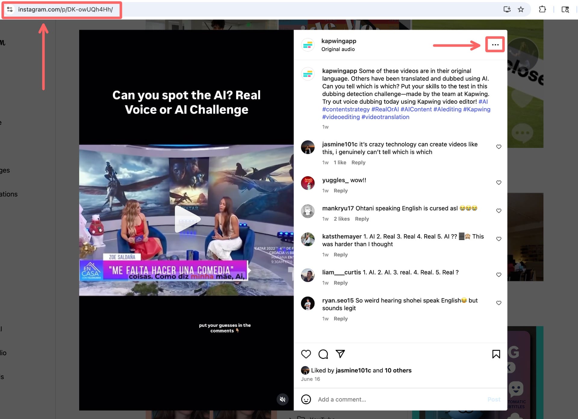 Screenshot from Instagram of a video post
