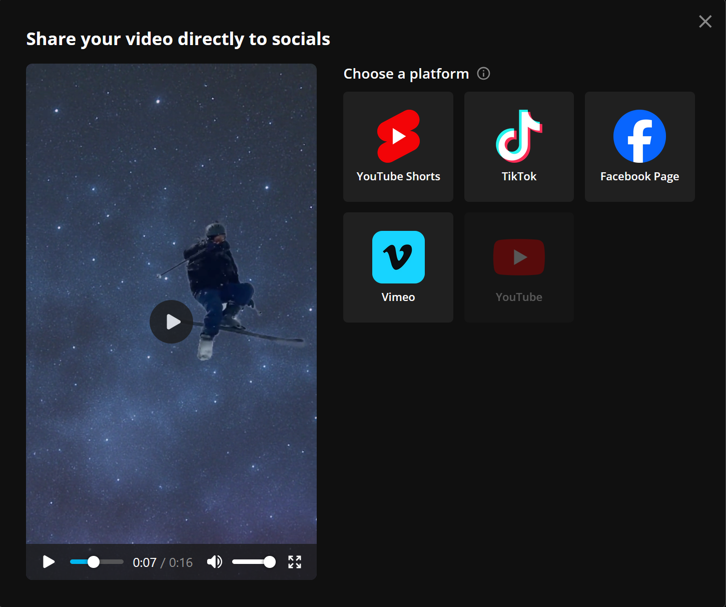 Example video platform sharing options for a Shooting Star meme video. 