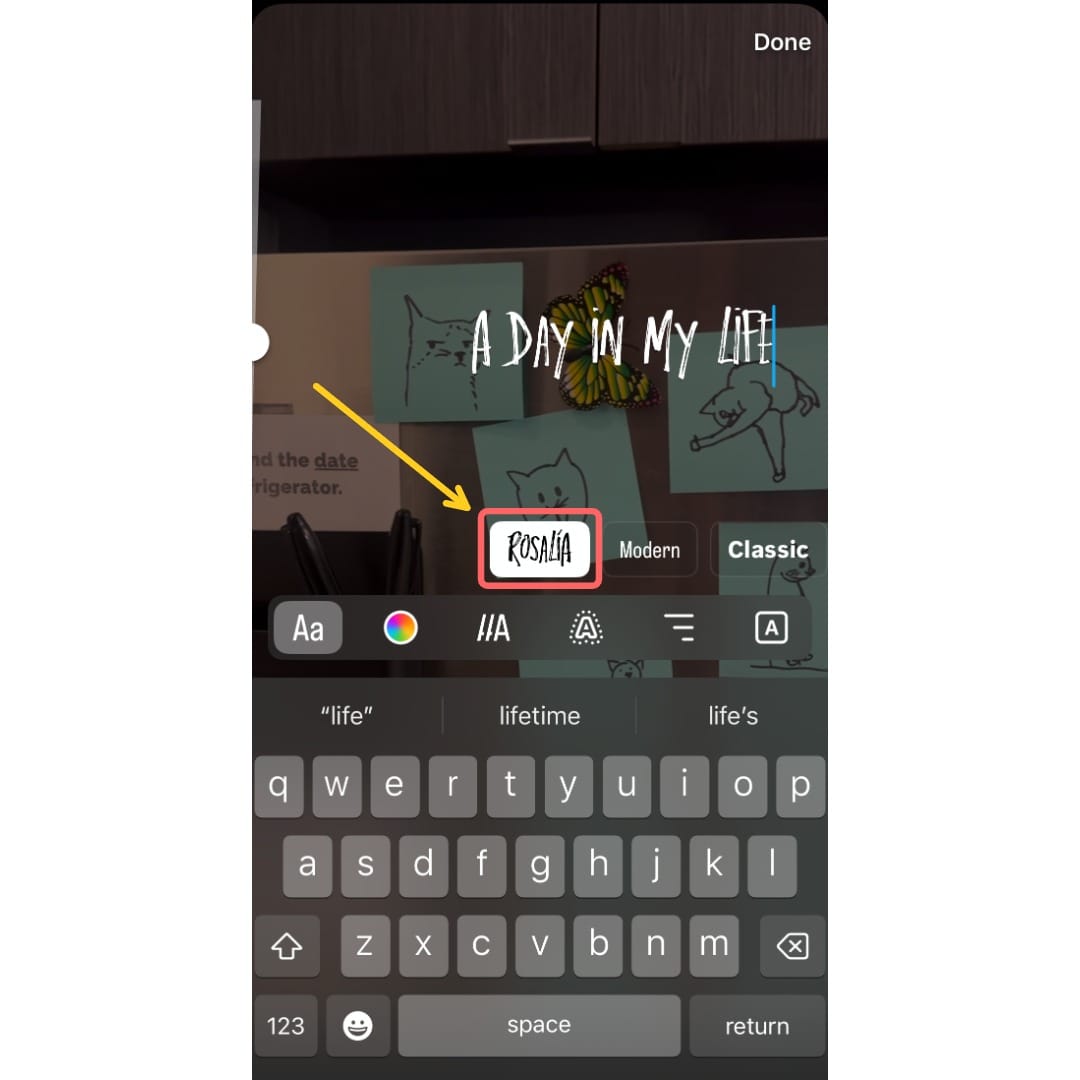Two screenshots showing how to change the font to the Rosalia font
