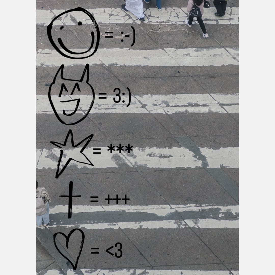 A graphic showing the different emoticons, and the characters you have to type to get them