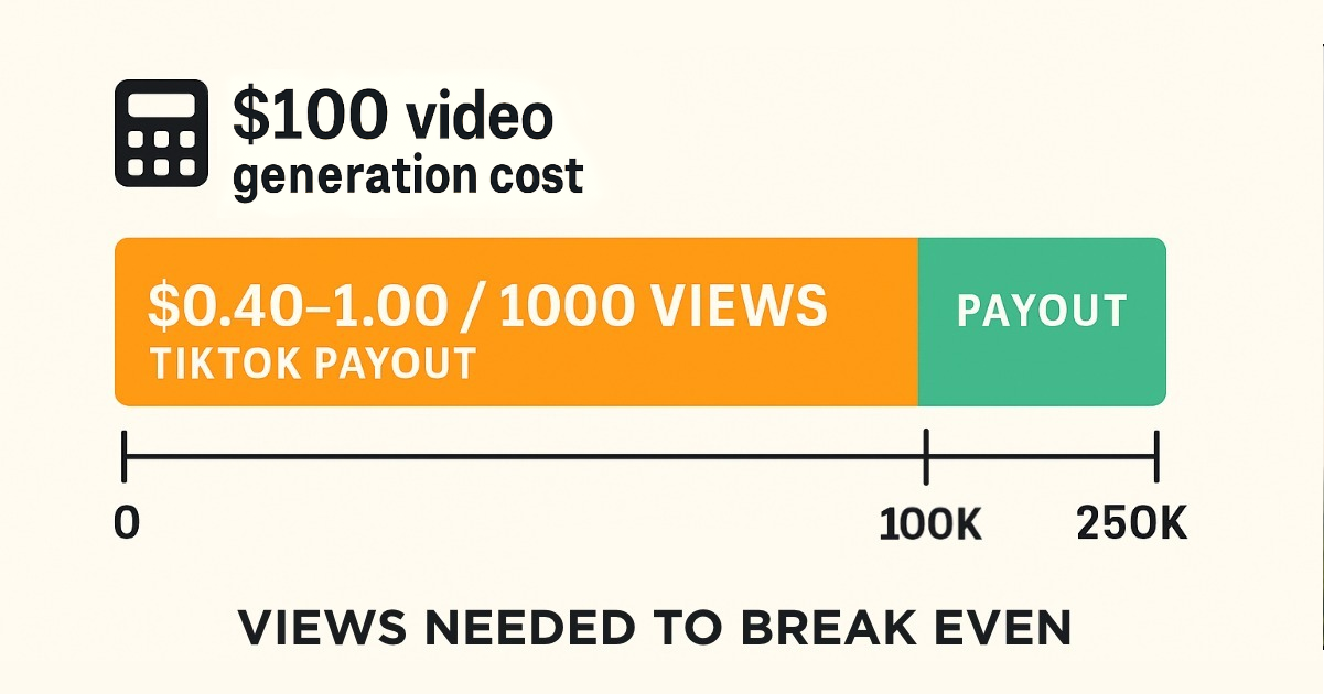 Graph showing the break even point of AI generated videos on platforms like TikTok.