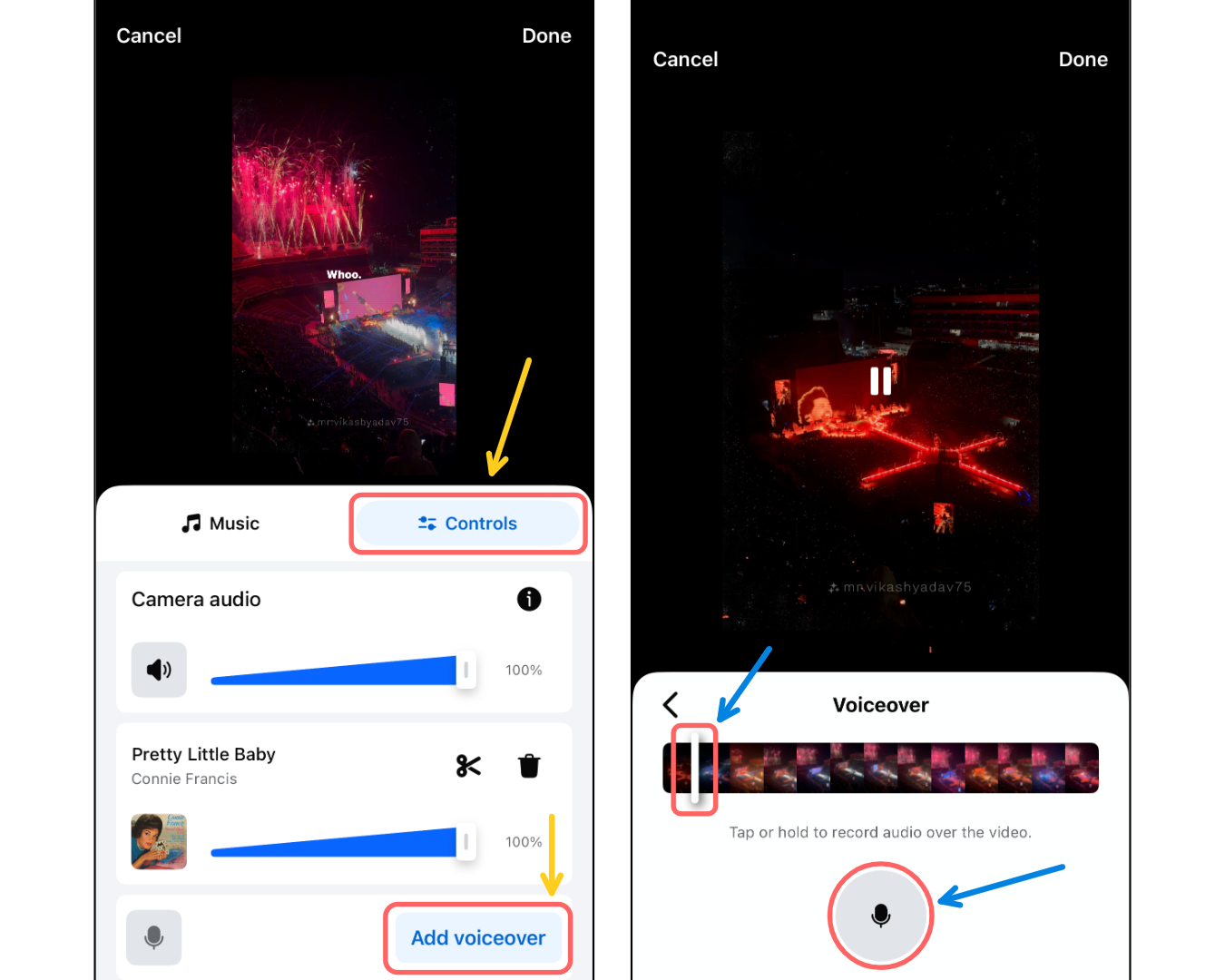 A screenshot showing the control tab and the voiceover studio