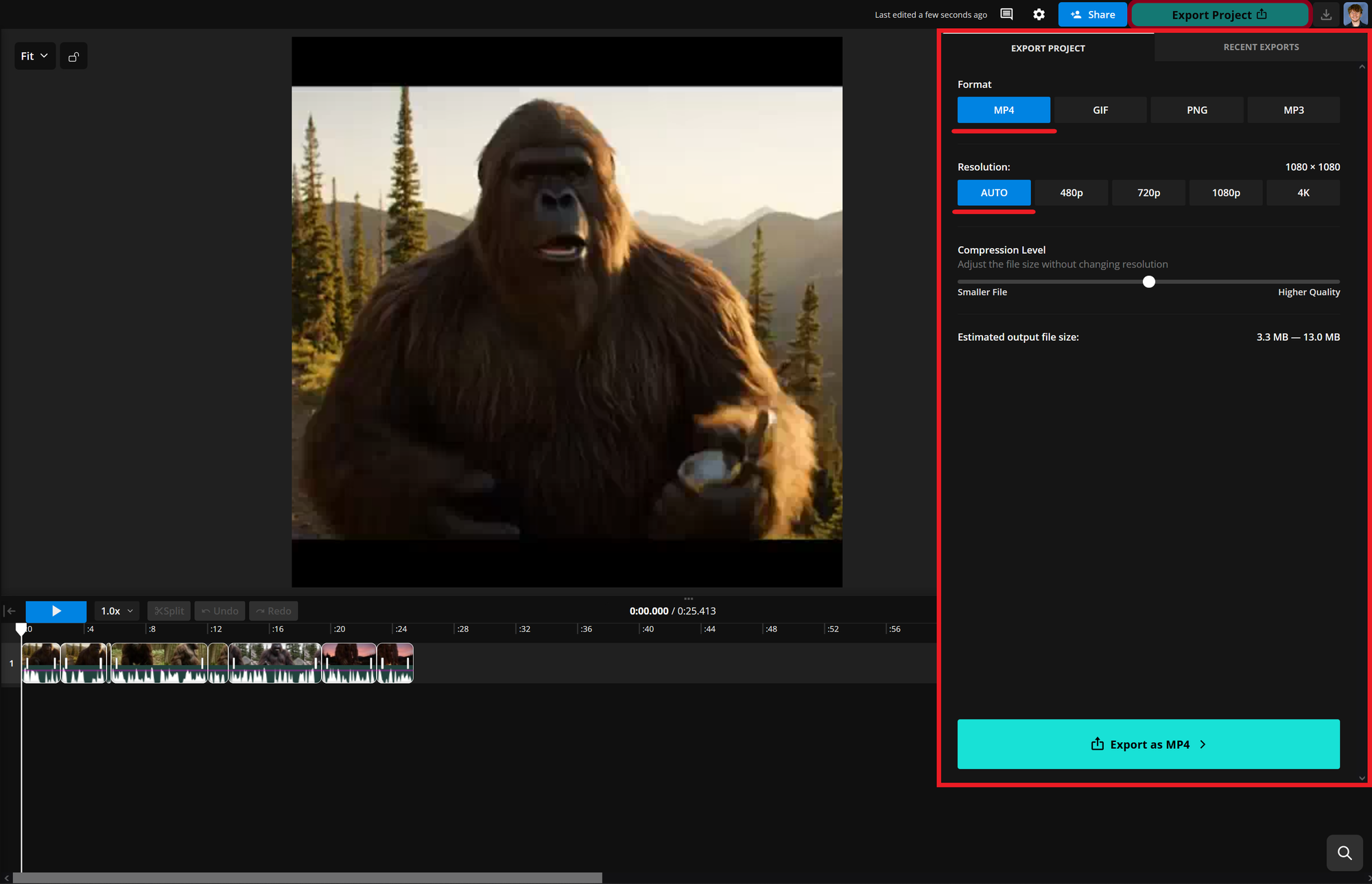 Export guide for a Bigfoot AI video. 