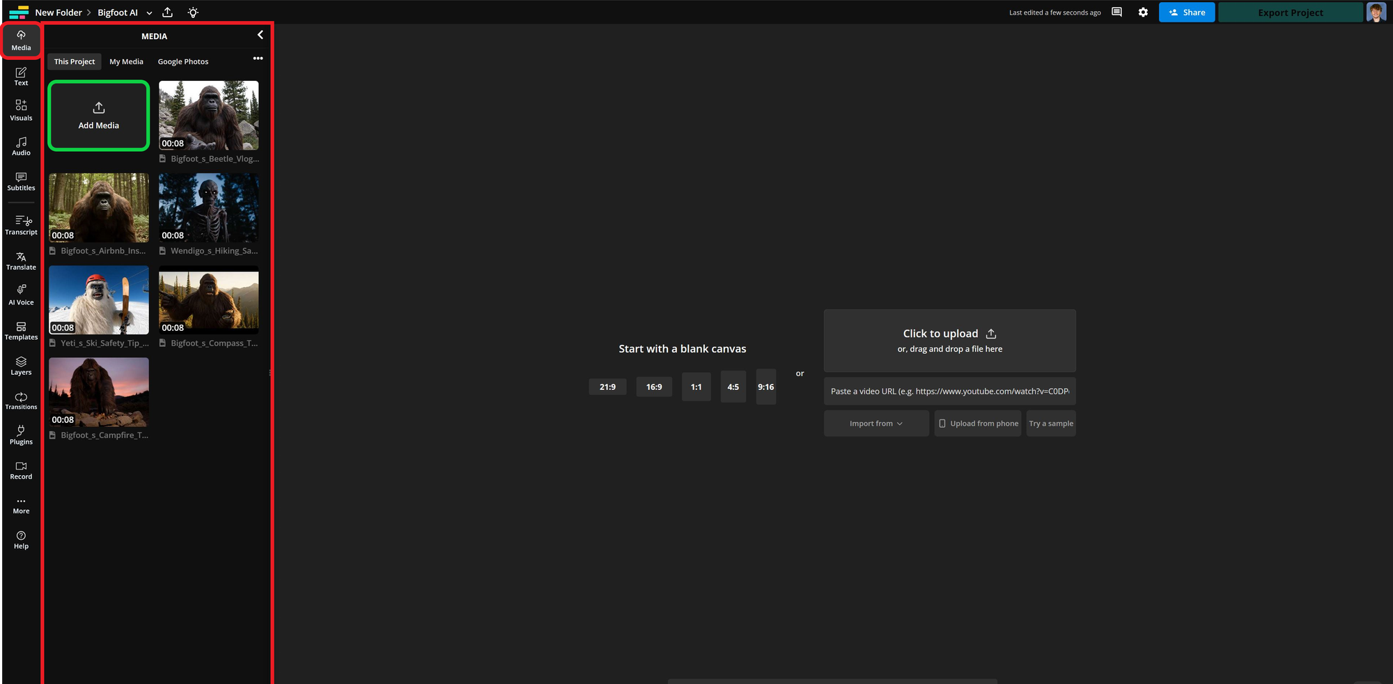 Guide showing how to upload Bigfoot AI videos to an online editor to make a Big Yowie style video.