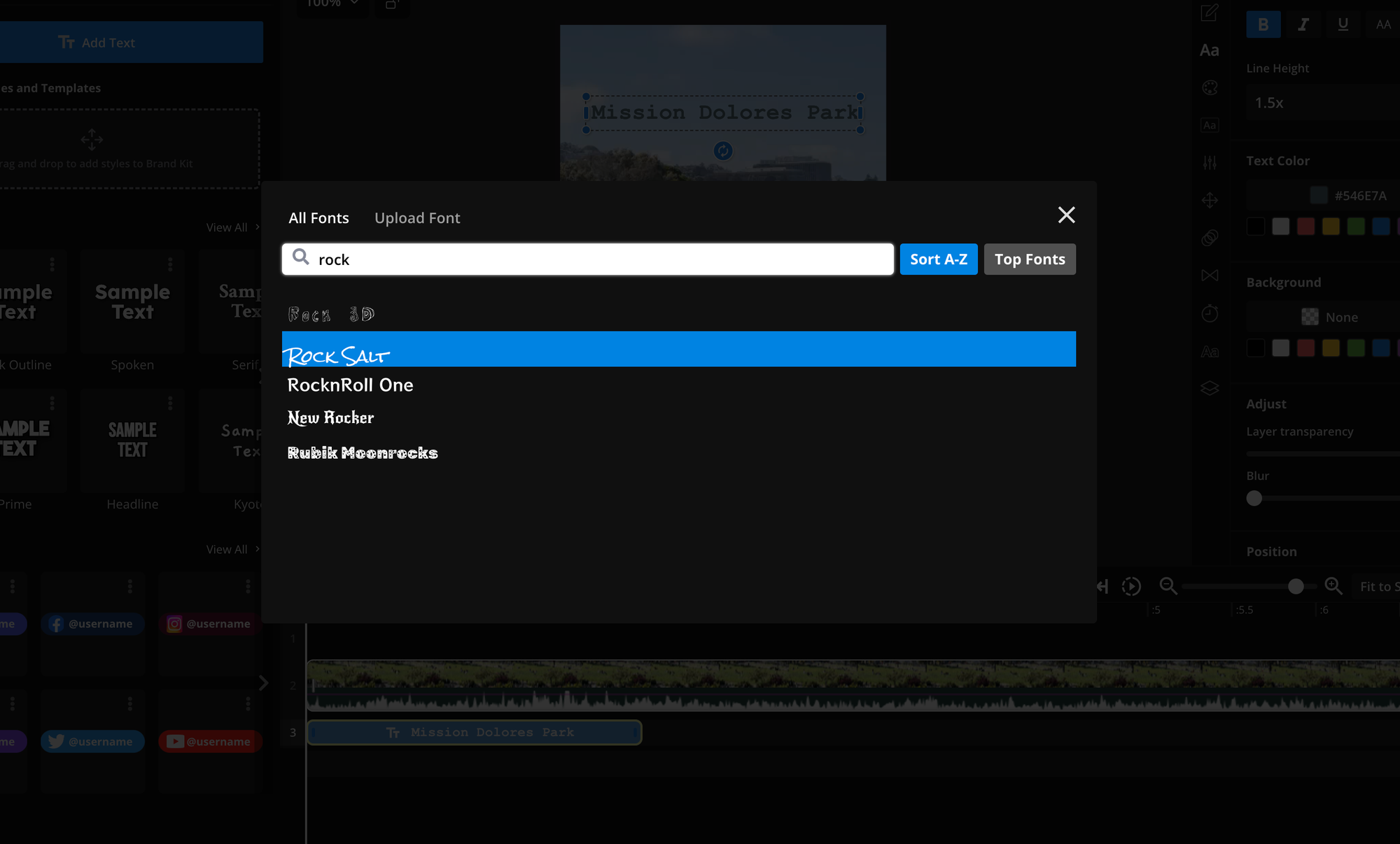 A screenshot showing the font search menu