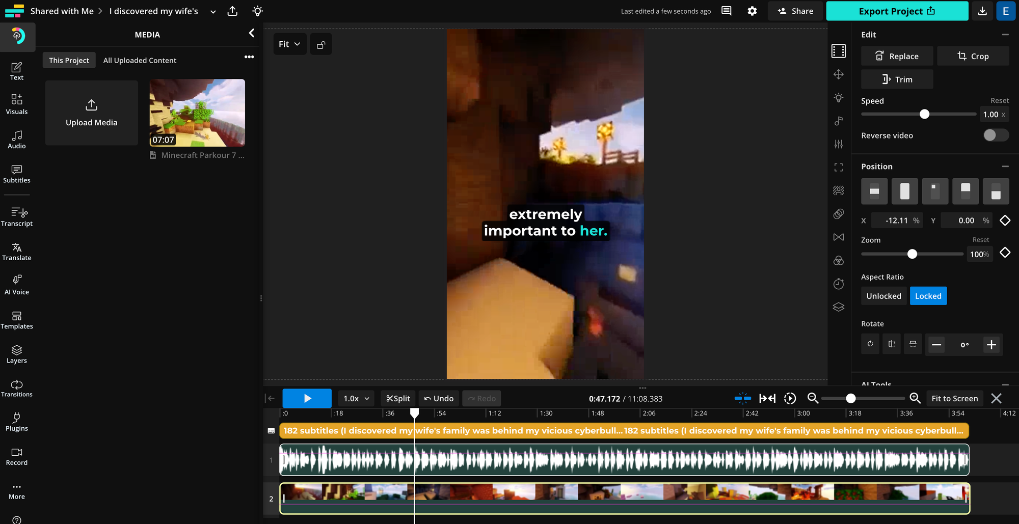 A screenshot of the Video Editor in Kapwing