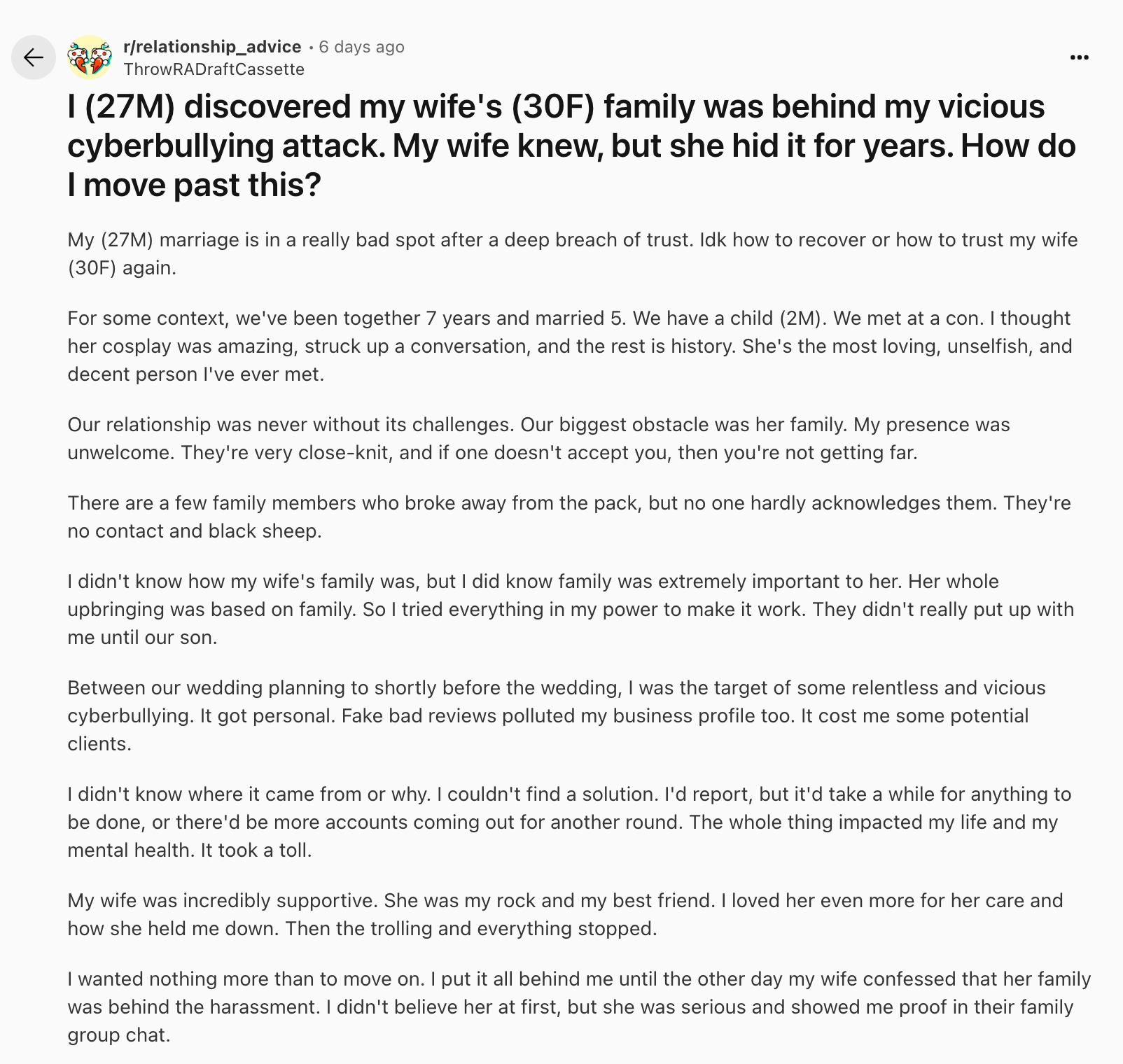 A screenshot of the Reddit post used to make the final video