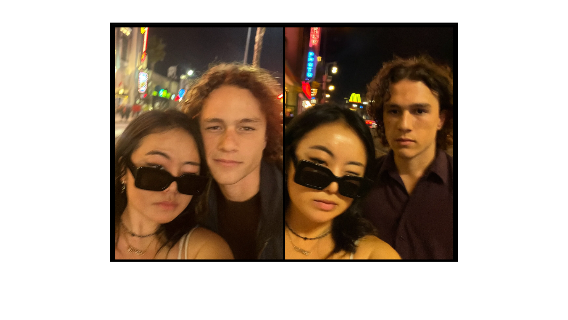 A screenshot of two images generated with Sora AI with reference image with sunglasses