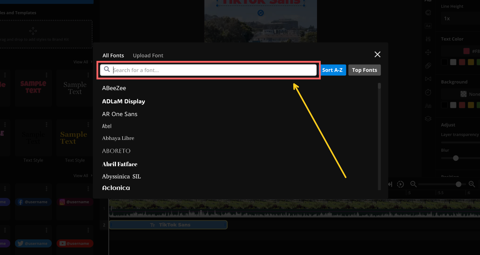 A screenshot of the Kapwing font brower