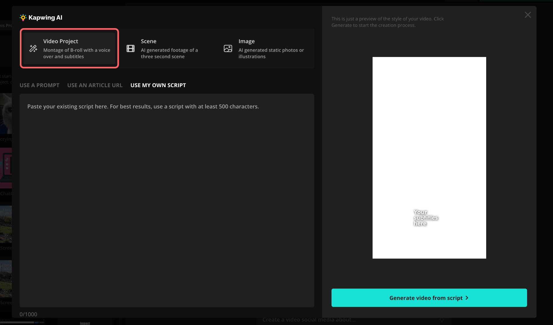 A screenshot showing the Auto-Generate video tool with a circle around the Video Project button