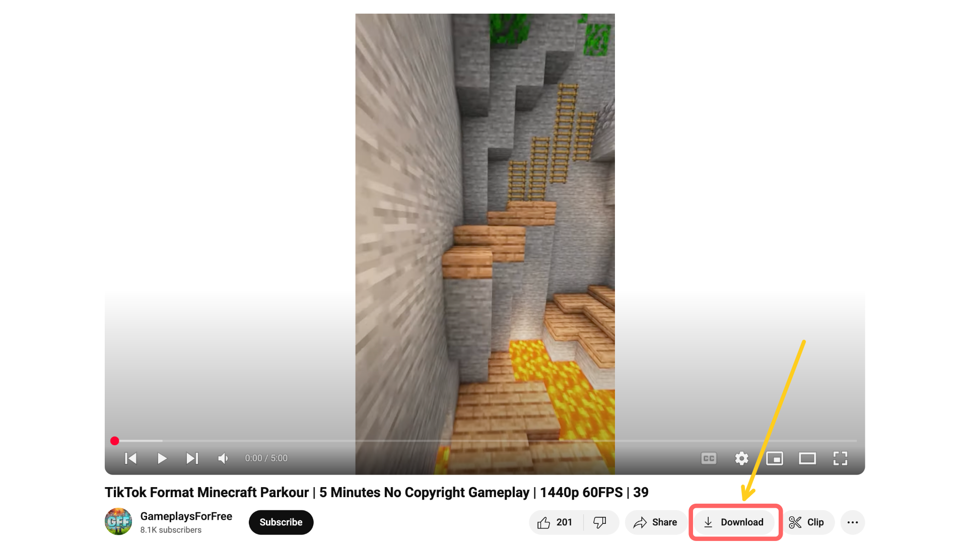 A screenshot showing how to download a royalty free YouTube video