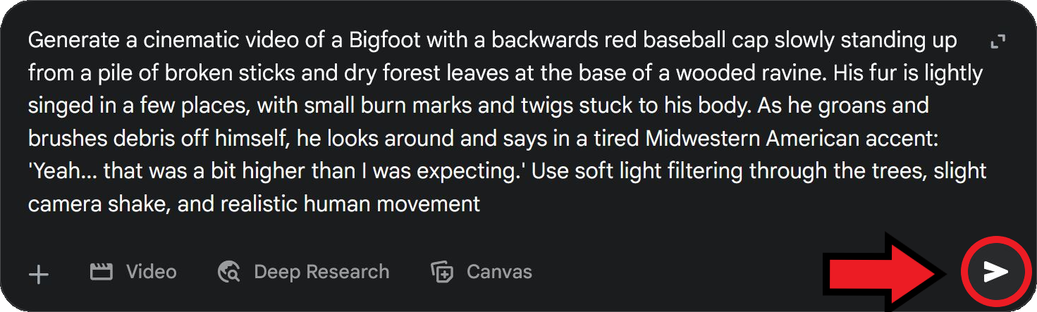 Guide showing how to create a Bigfoot AI video using Veo 3.