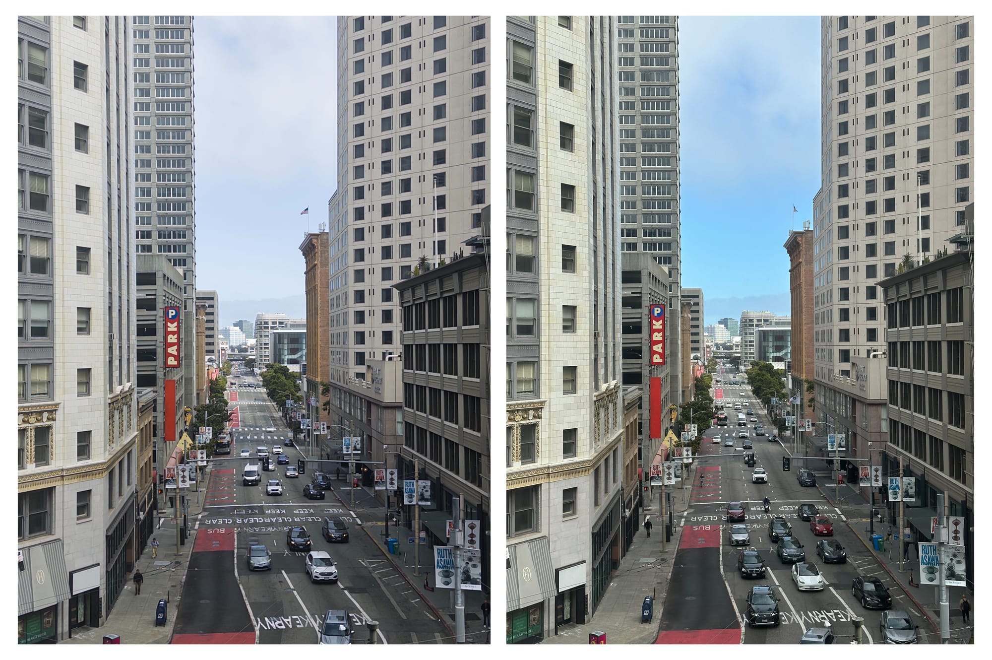 A side by side comparison of two images: one taken with the Project Indigo camera, and the other taken on iPhone