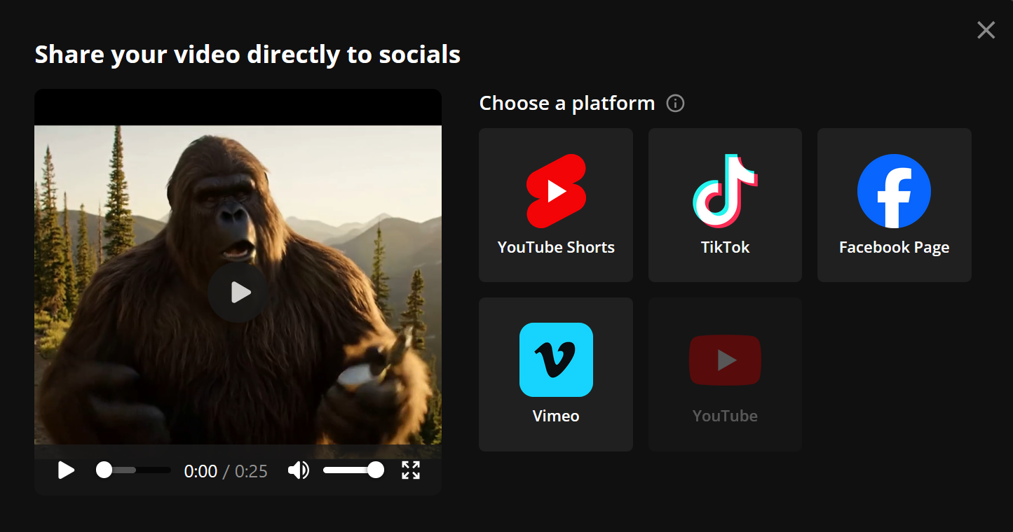 Guide showing how to share a Bigfoot AI video to YouTube and TikTok. 