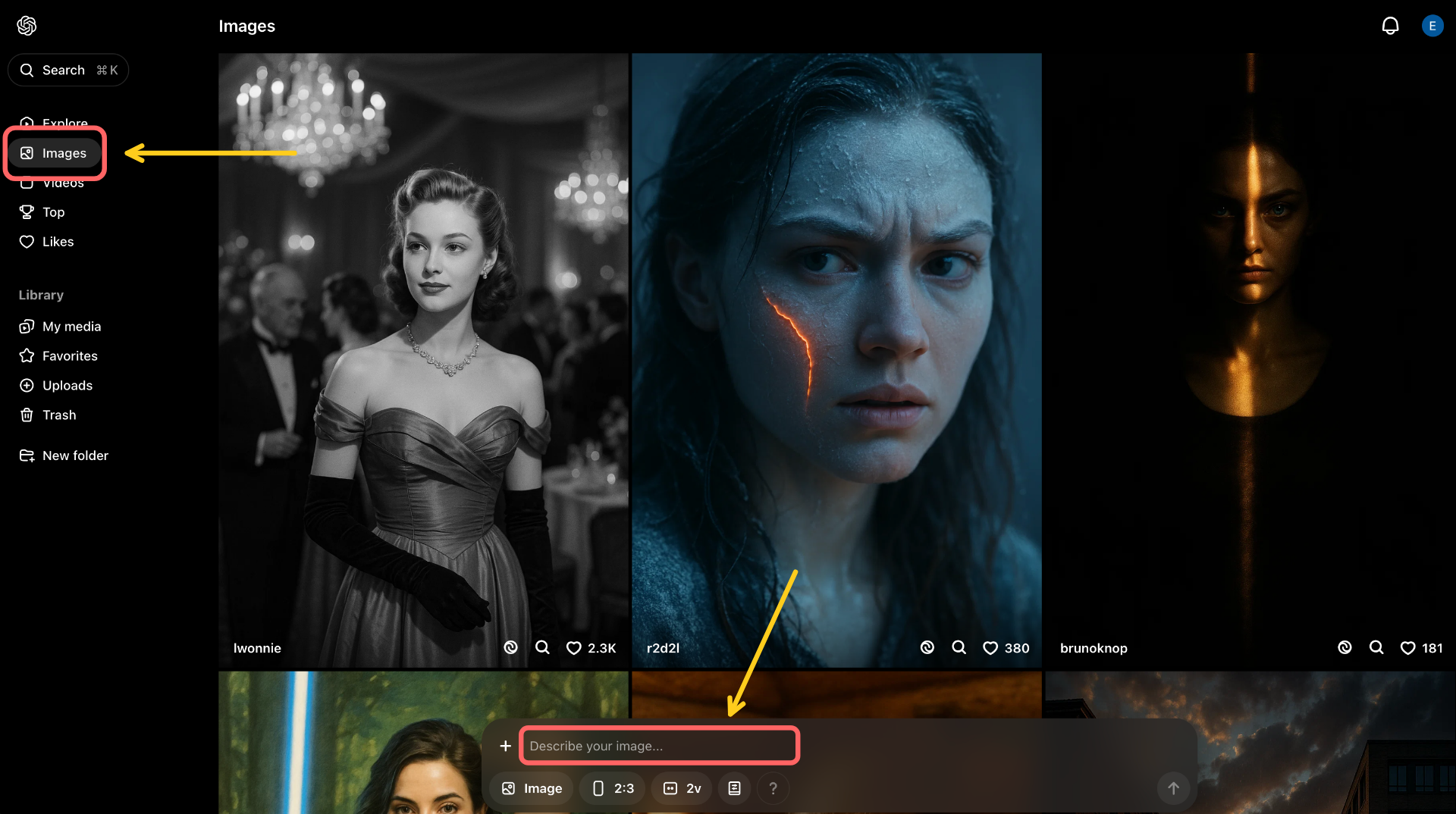 A screenshot showing the Sora generation screen with a circle around the text input box
