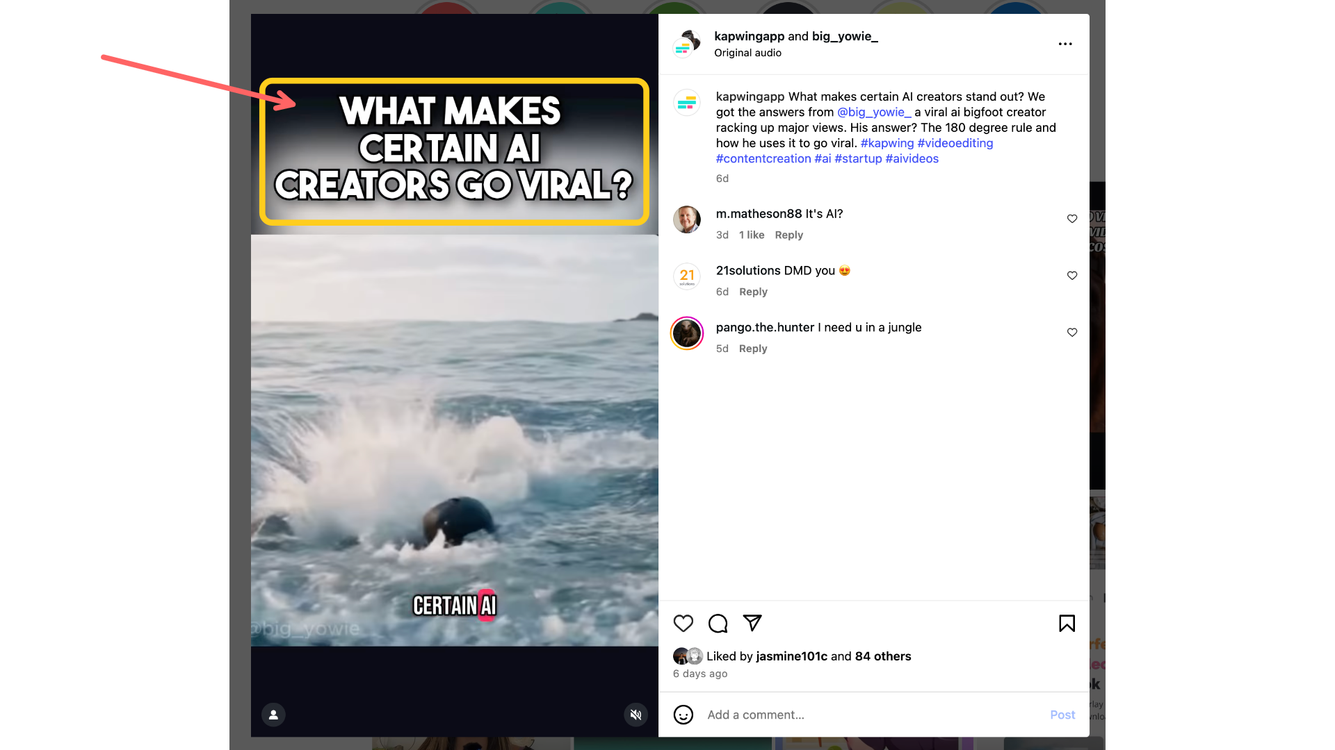 A screenshot showing a Instagram Reel that uses a clear font