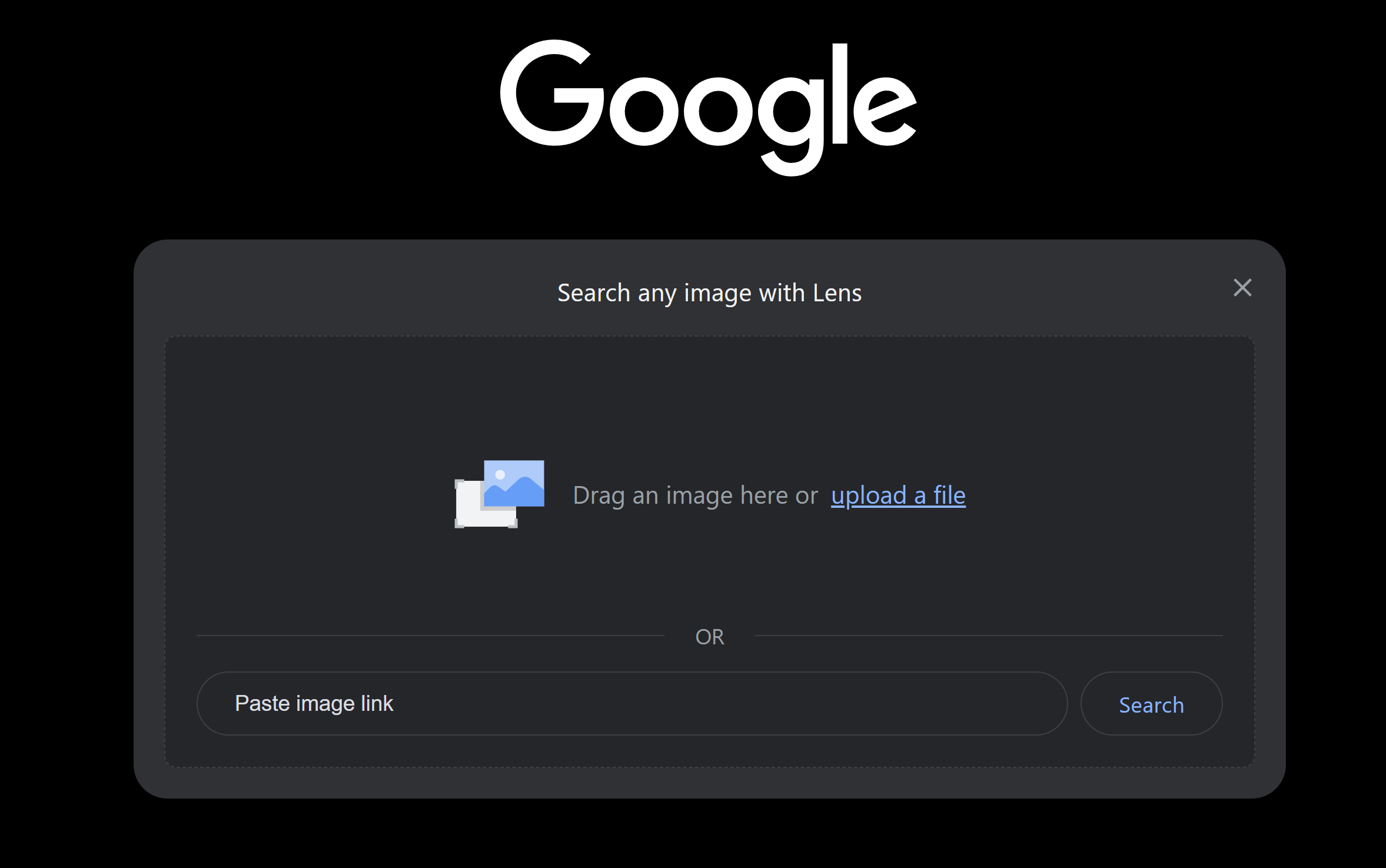 Google Lens reverse video searching guide showing where to upload an image to search.