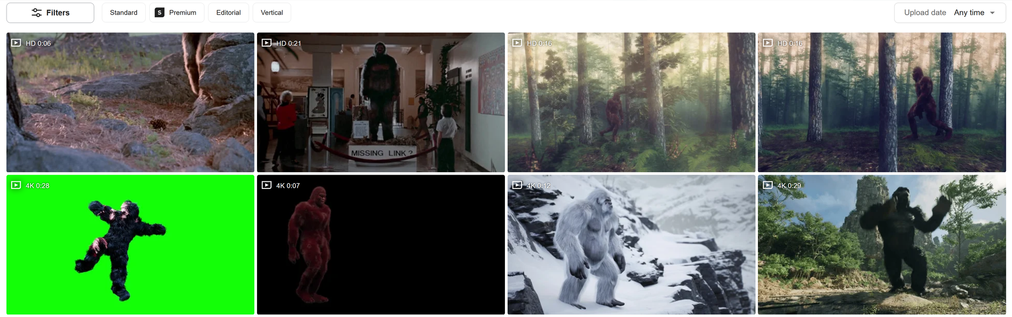 Shutterstock search results when manually video searching.