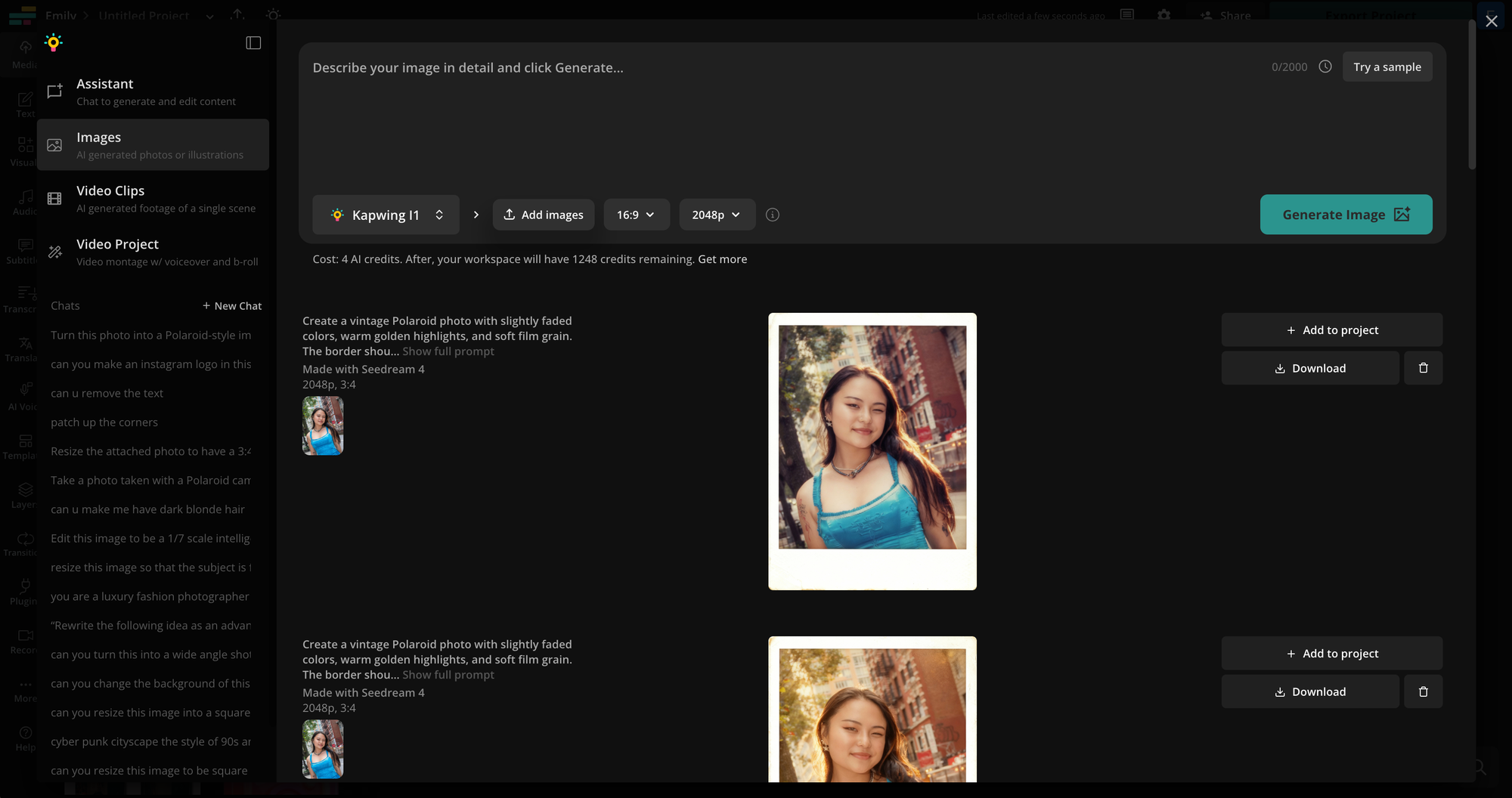 Kapwing interface showing Add Image button and aspect ratio options