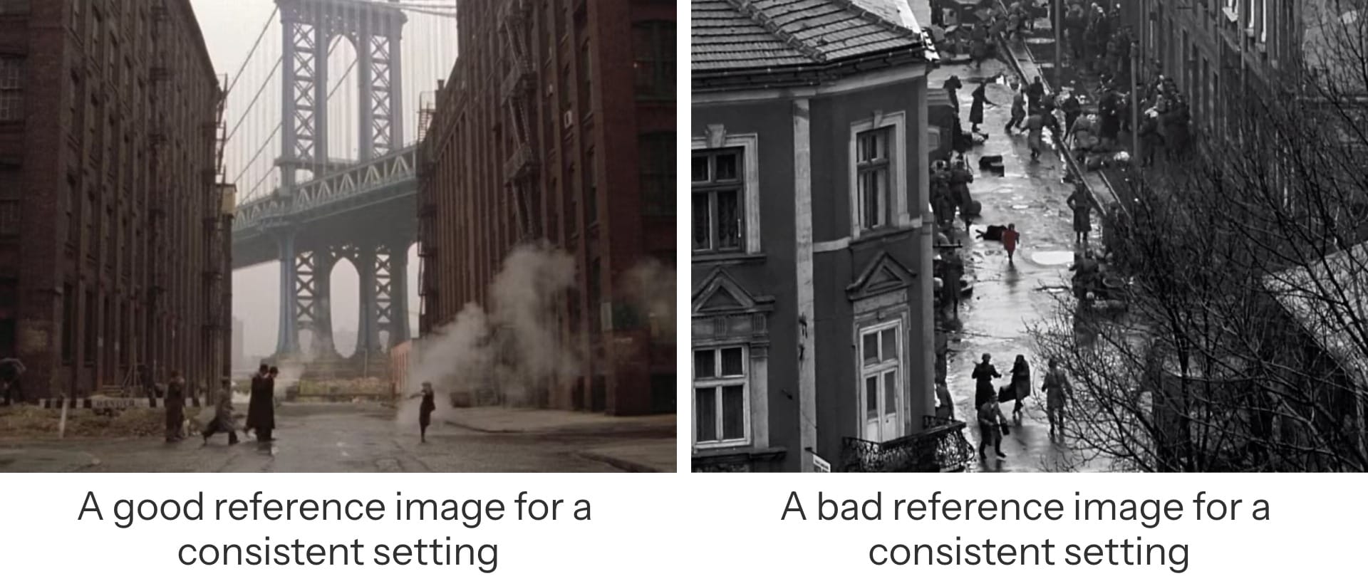 A comparative picture showing a good reference image for setting and a bad one.