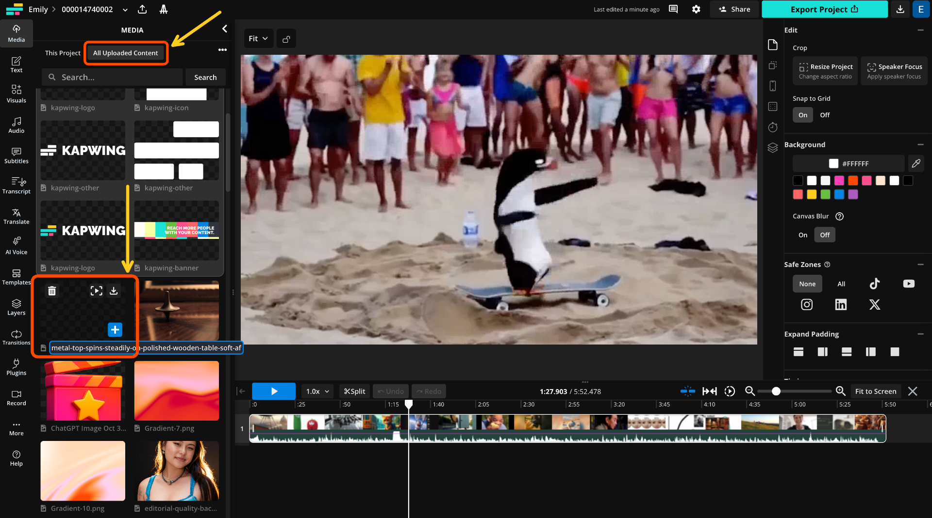 A screenshot of the Kapwing timeline