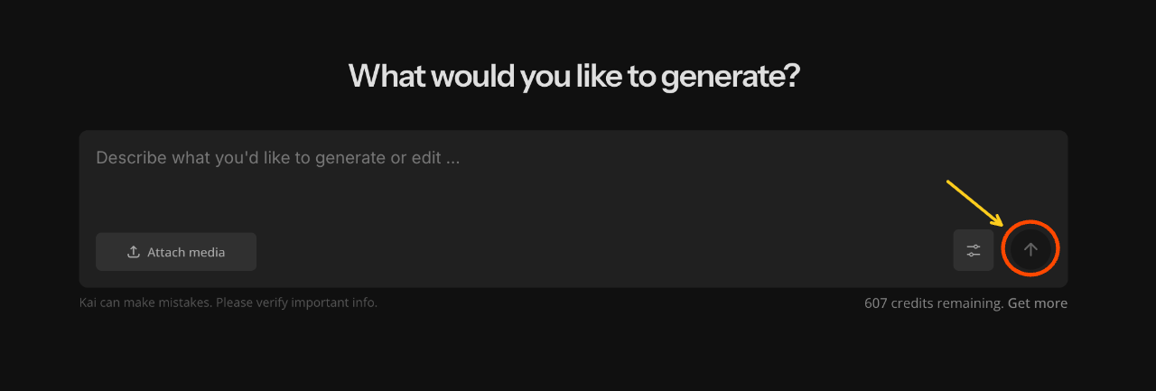 Kai interface highlighting the Generate button used to create Sora AI text-to-video outputs from a written prompt.
