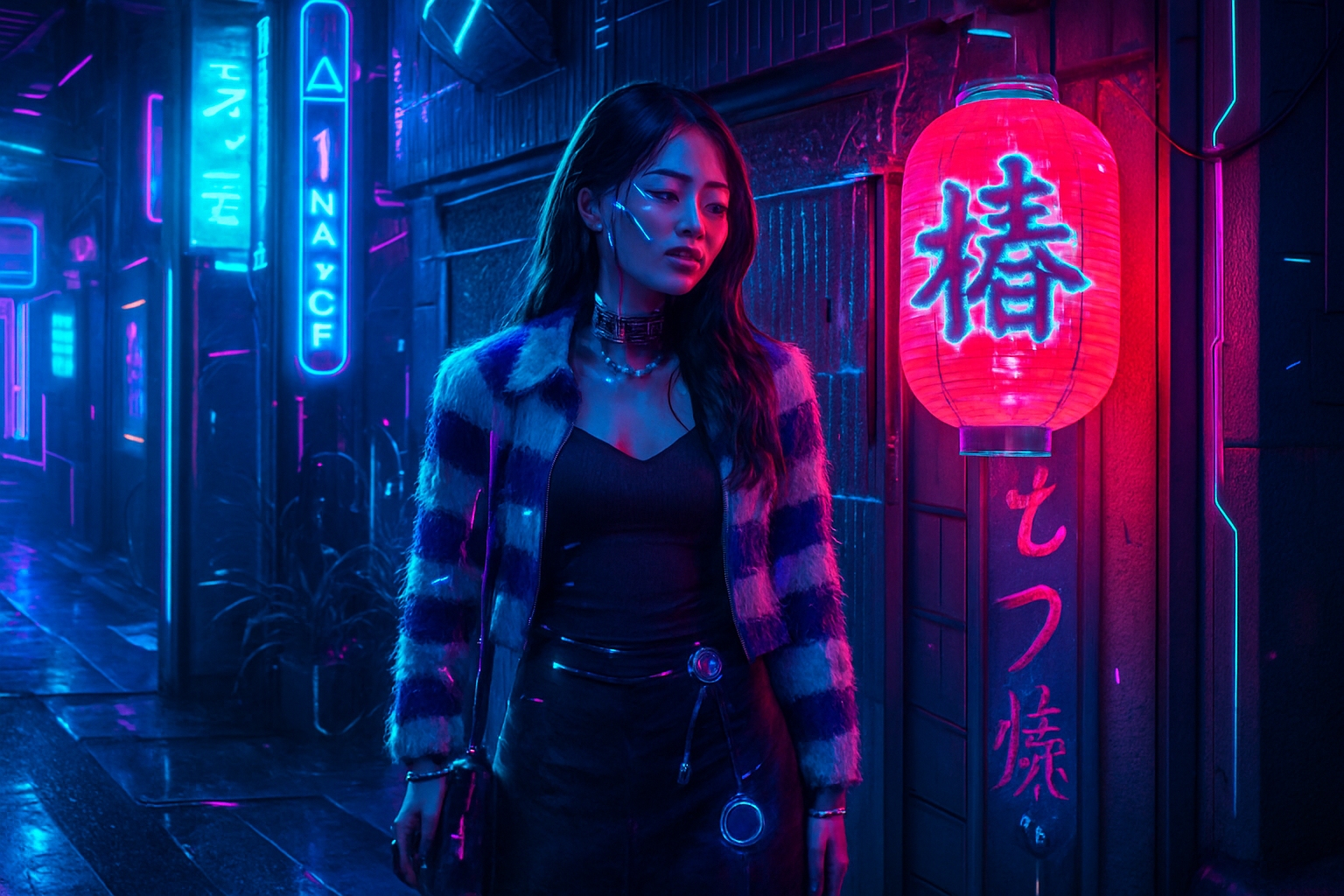 Cyberpunk-style image with neon lighting, futuristic details, and a dark sci-fi atmosphere.