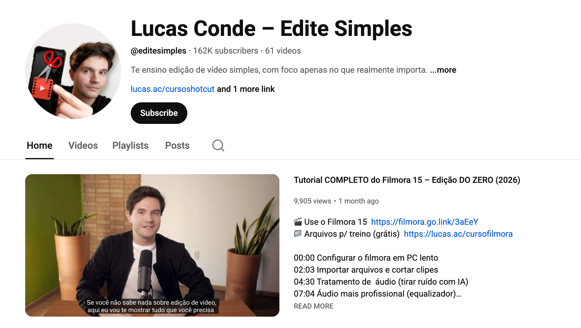 Screenshot of the @editsimples homepage on YouTube