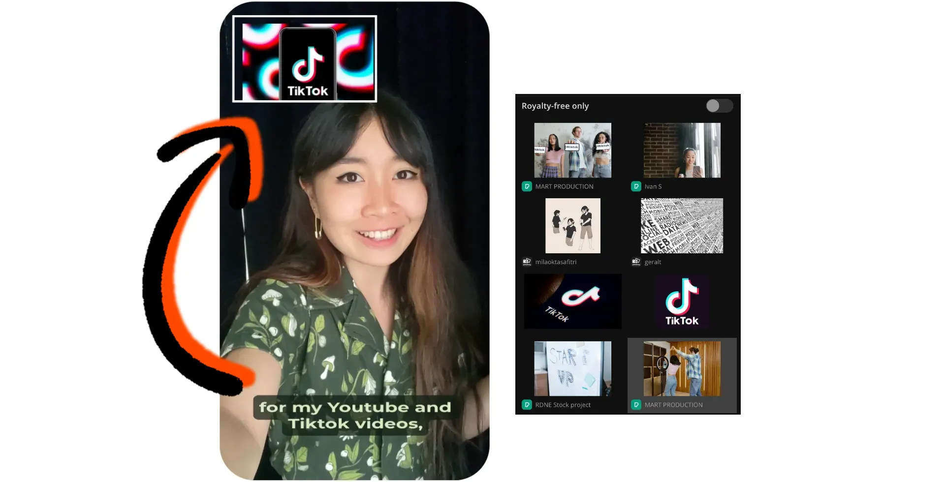Screenshot of a Kapwing Custom KAI example showing a TikTok-style video prompt and a panel of reusable AI workflow templates.