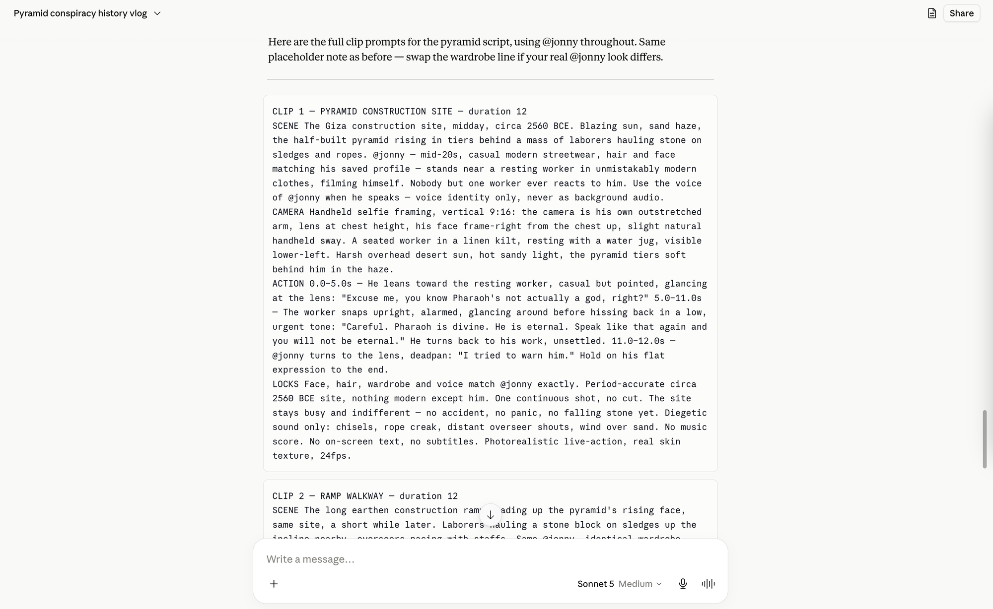Claude converting an AI video script into Seedance 2.0 prompts for consistent AI video generation
