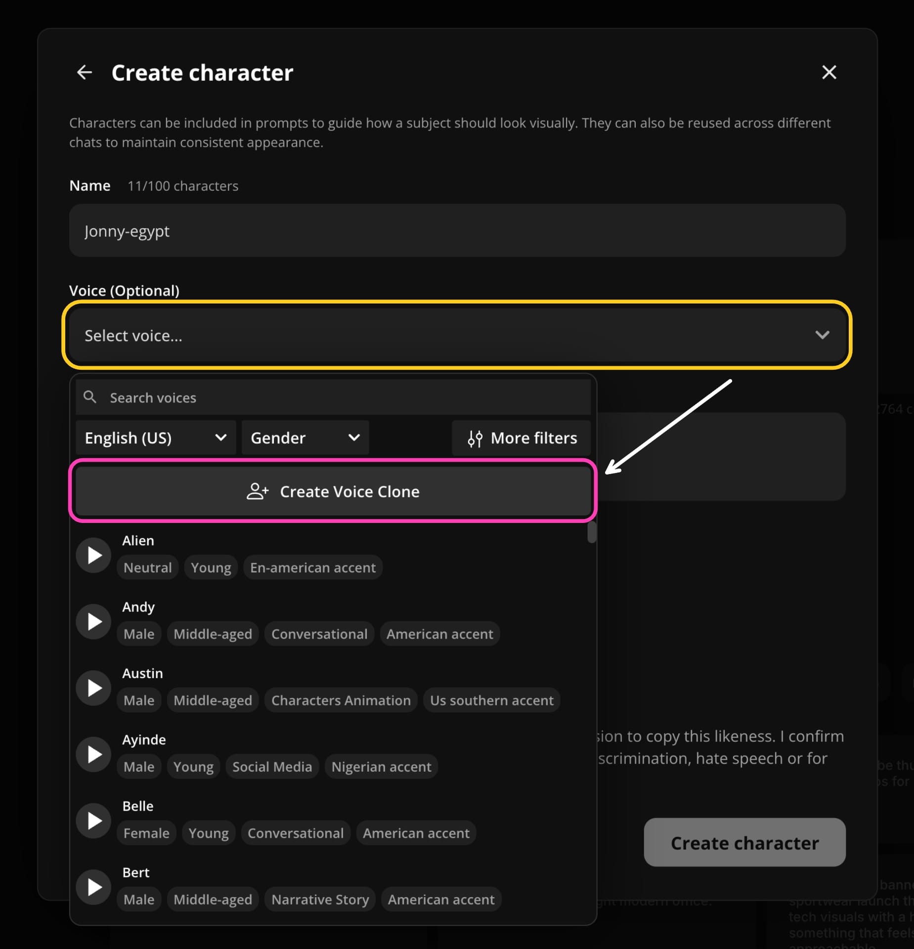 Creating an AI voice clone in Kapwing for a consistent AI character voice