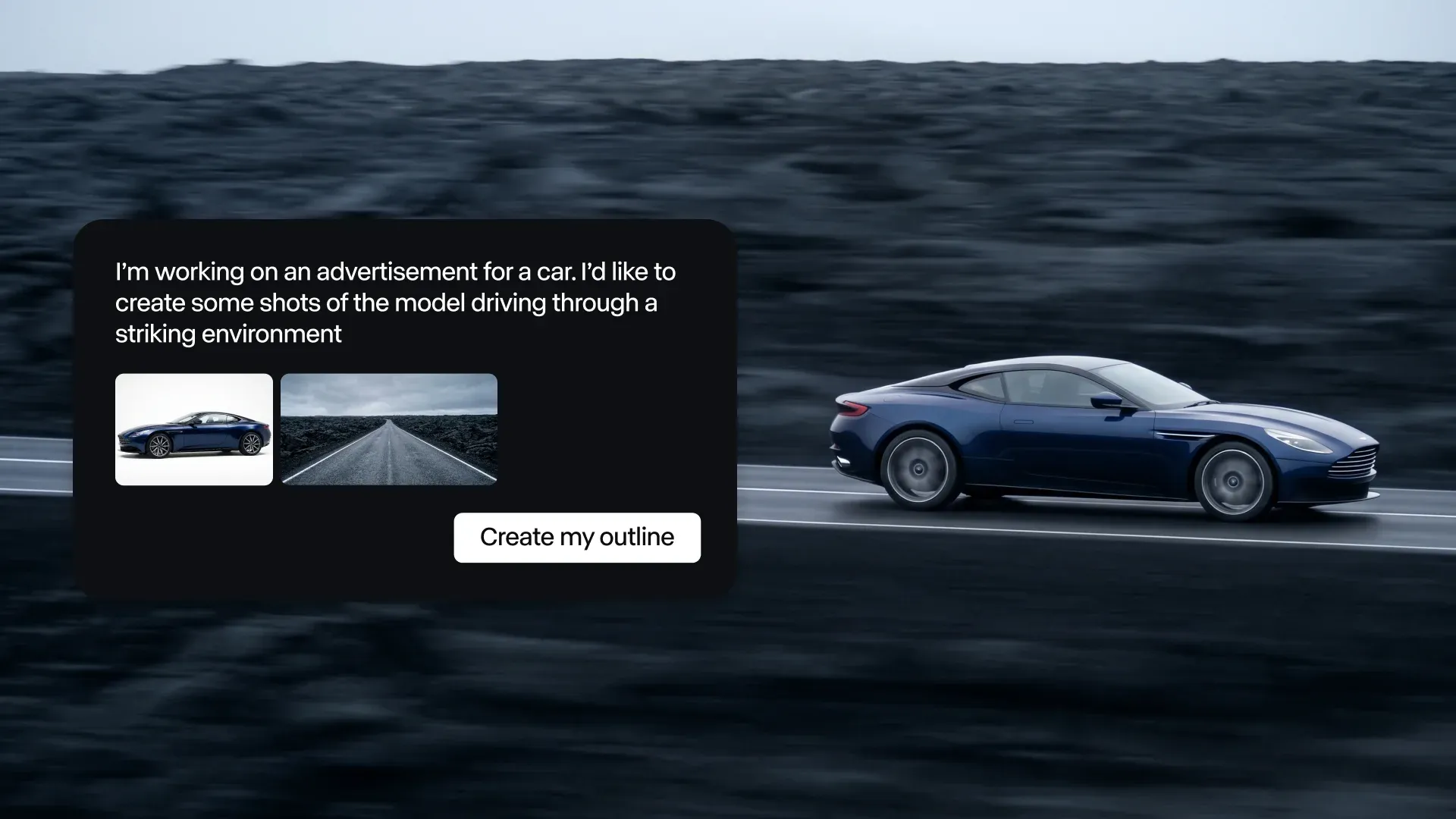 Runway Agent creating an AI-powered editing plan for a car commercial using reference images and natural language prompts.