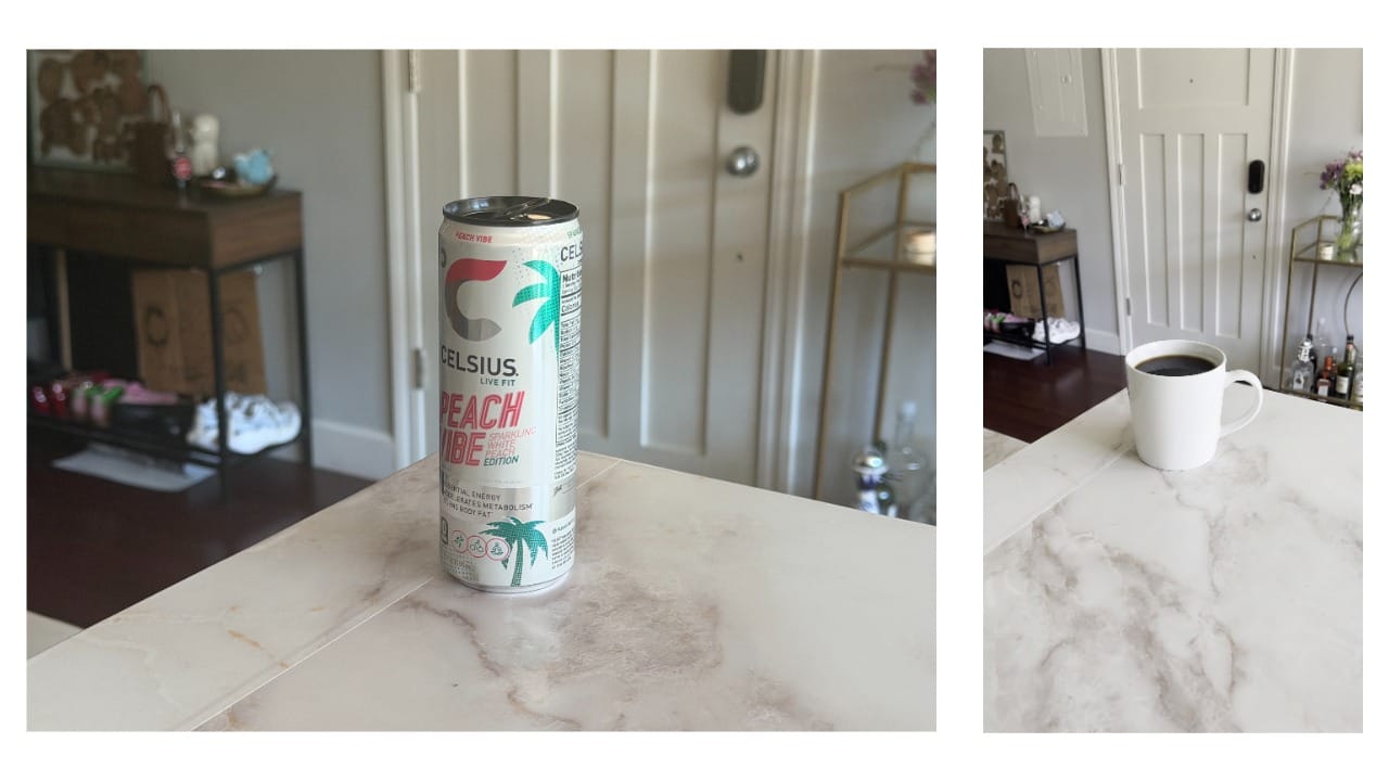 Runway AI replacing an energy drink can with a coffee mug while preserving camera movement, lighting, and reflections.