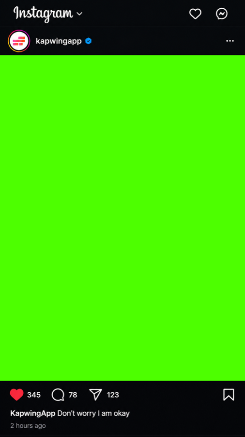 Instagram post template with a bright green screen center used for chroma key editing in a falling through Instagram posts effect created in Kapwing.